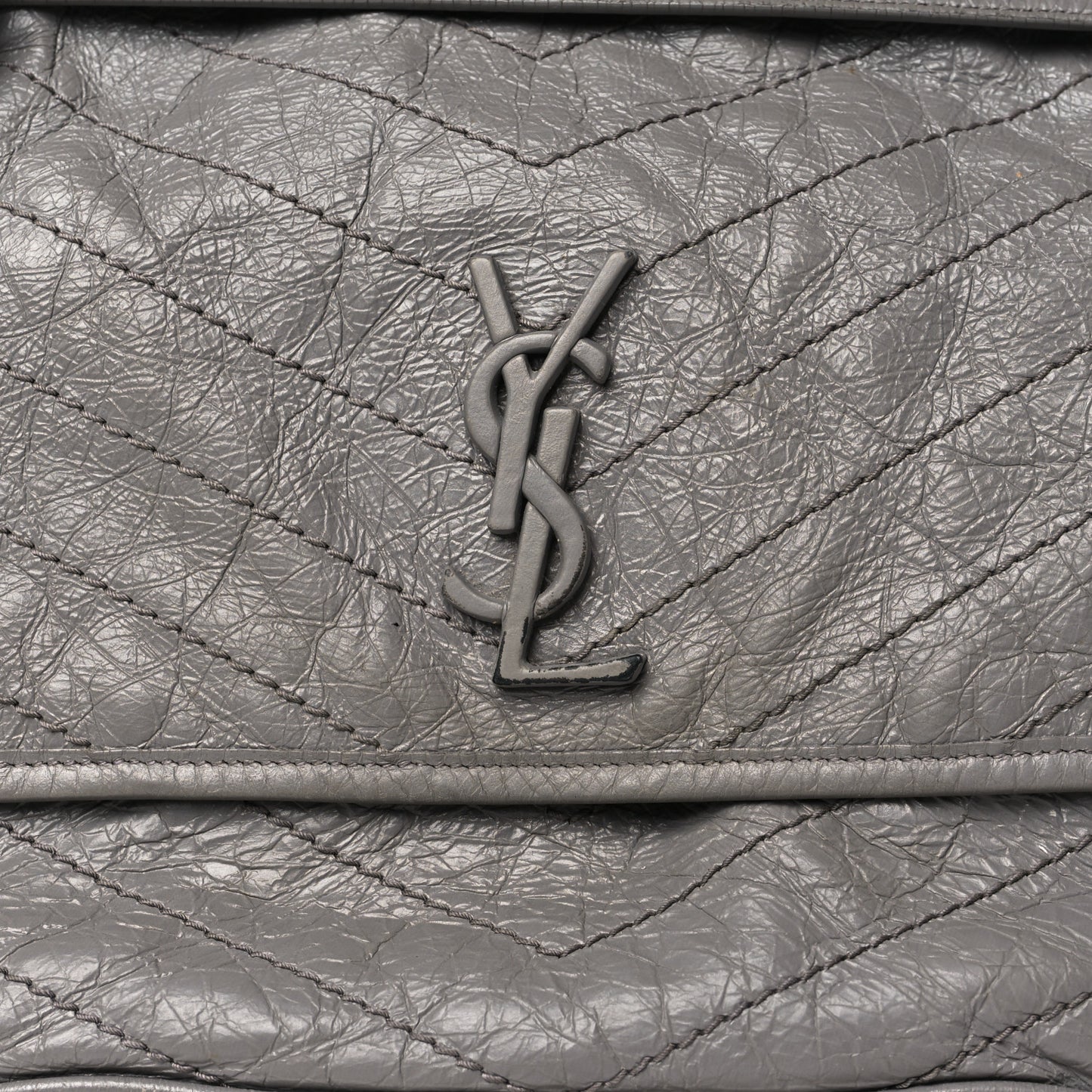 Crinkled Calfskin Matelasse Monogram Large Niki Chain Satchel Fog