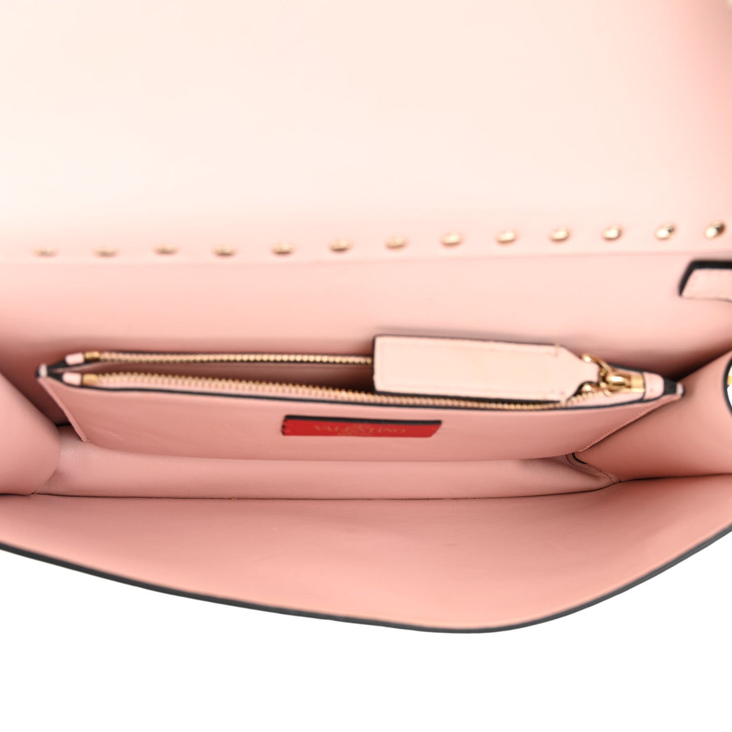 Metallic Calfskin Rockstud Side Slip Wristlet Clutch Gold