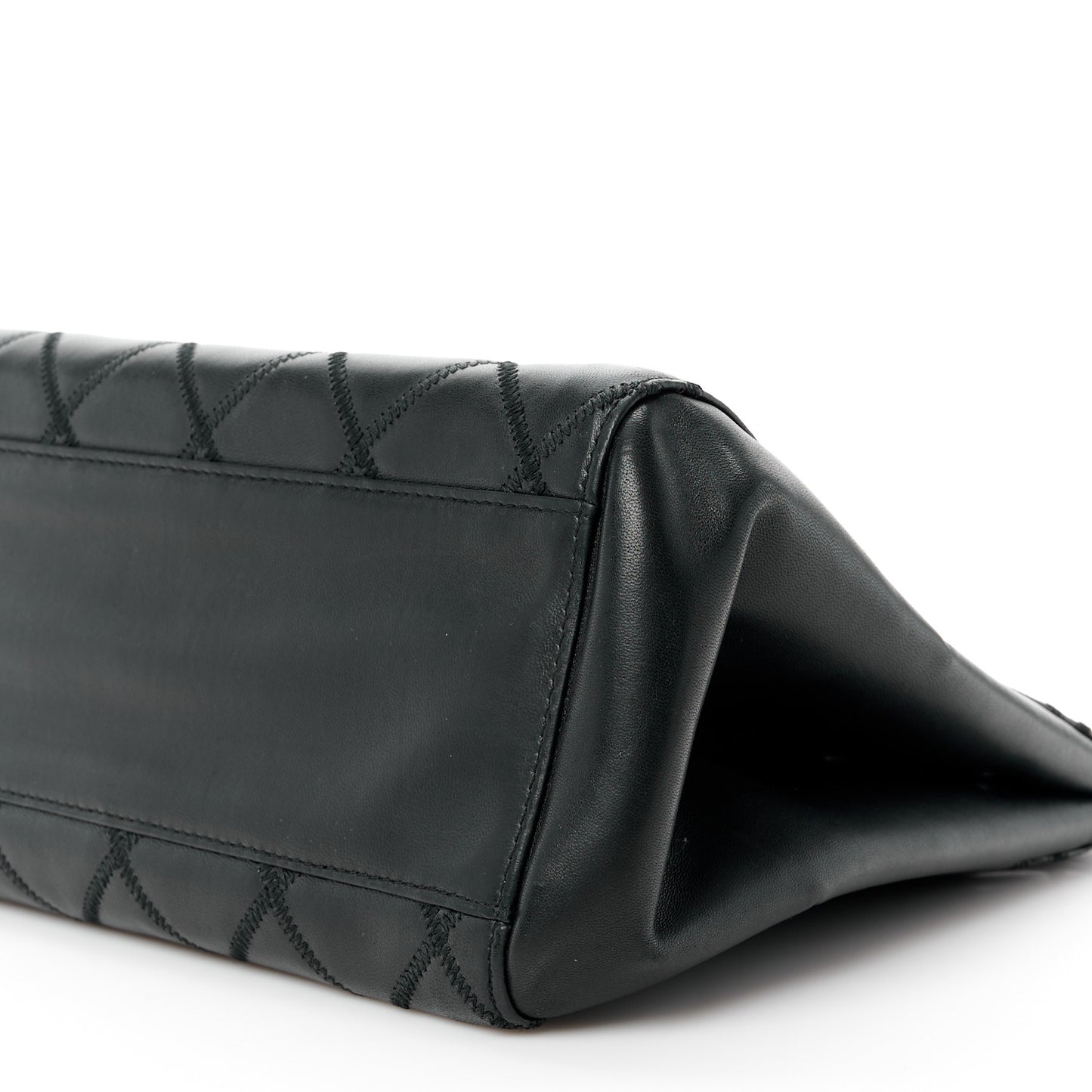 Lambskin Quilted Chain Shopping Tote Black