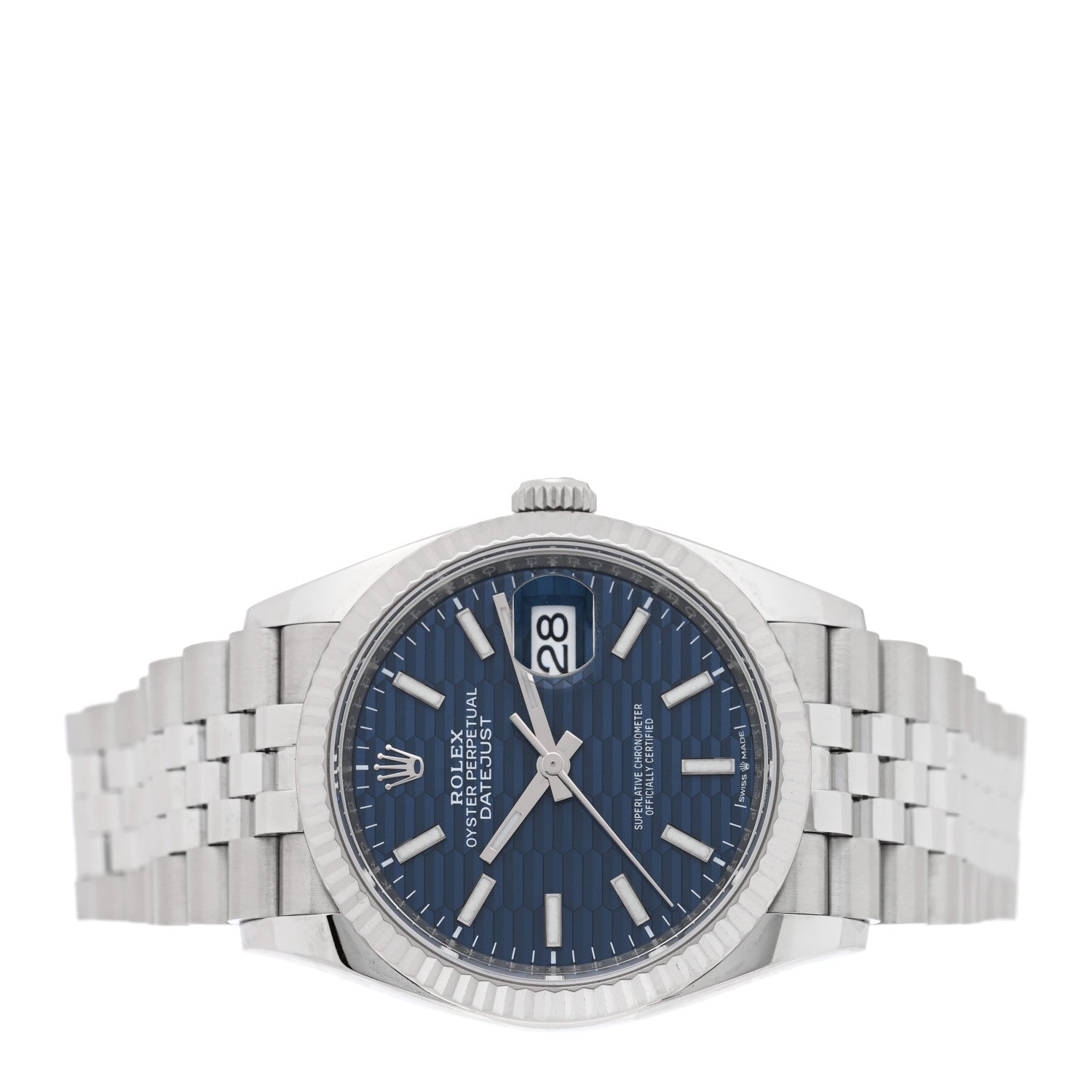 Rolex Stainless Steel 18K White Gold 36mm Oyster Perpetual Datejust Watch Blue Fluted 126234 2 of 5