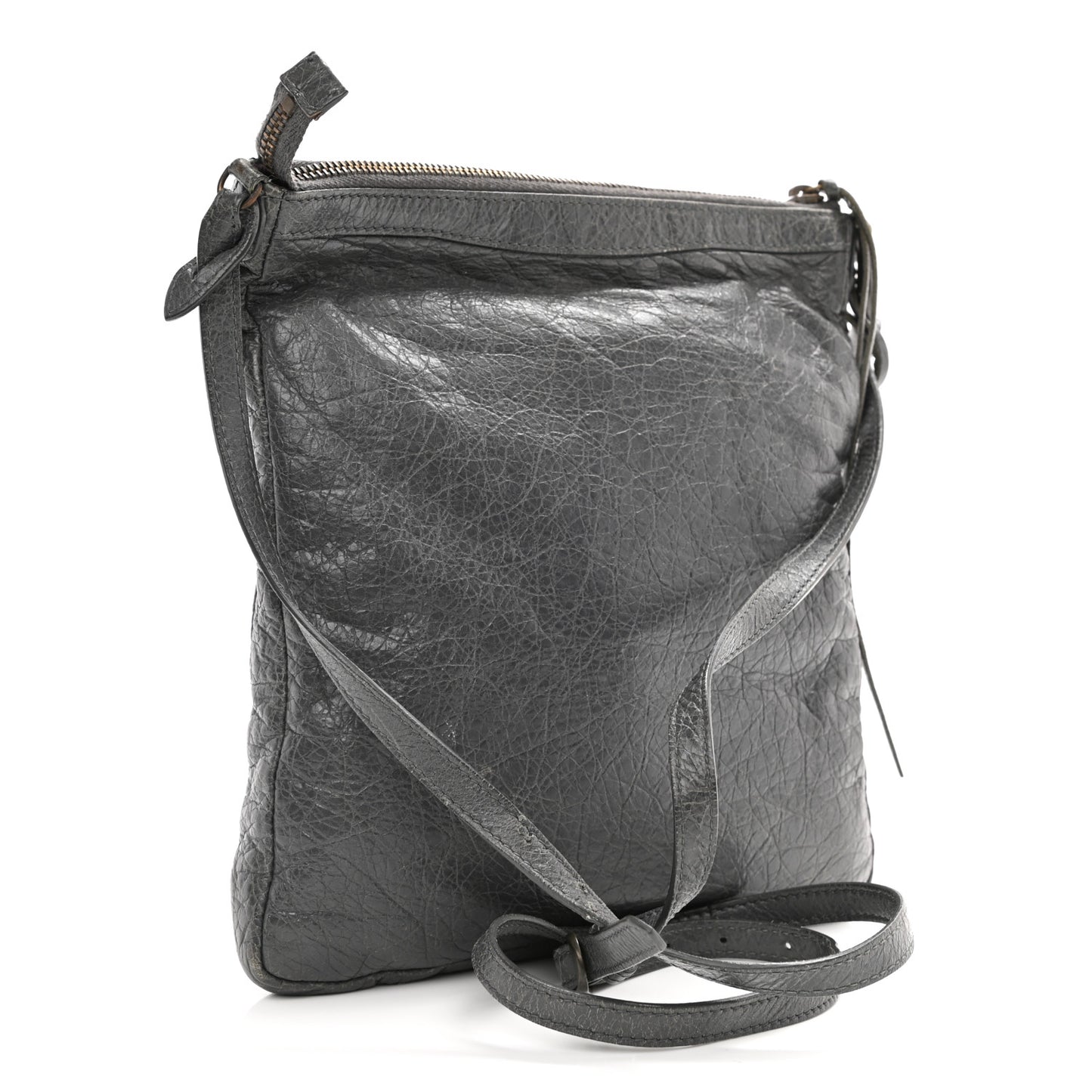 Agneau Classic Hardware Flat Crossbody Gris Tarmac