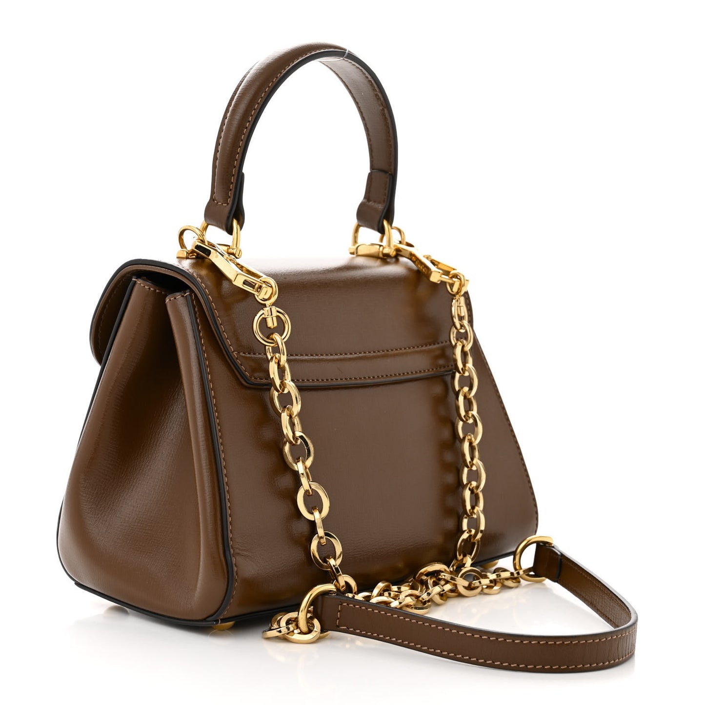 Glazed Textured Calfskin Mini Horsebit 1955 Top Handle Flap Bag Brown Sugar