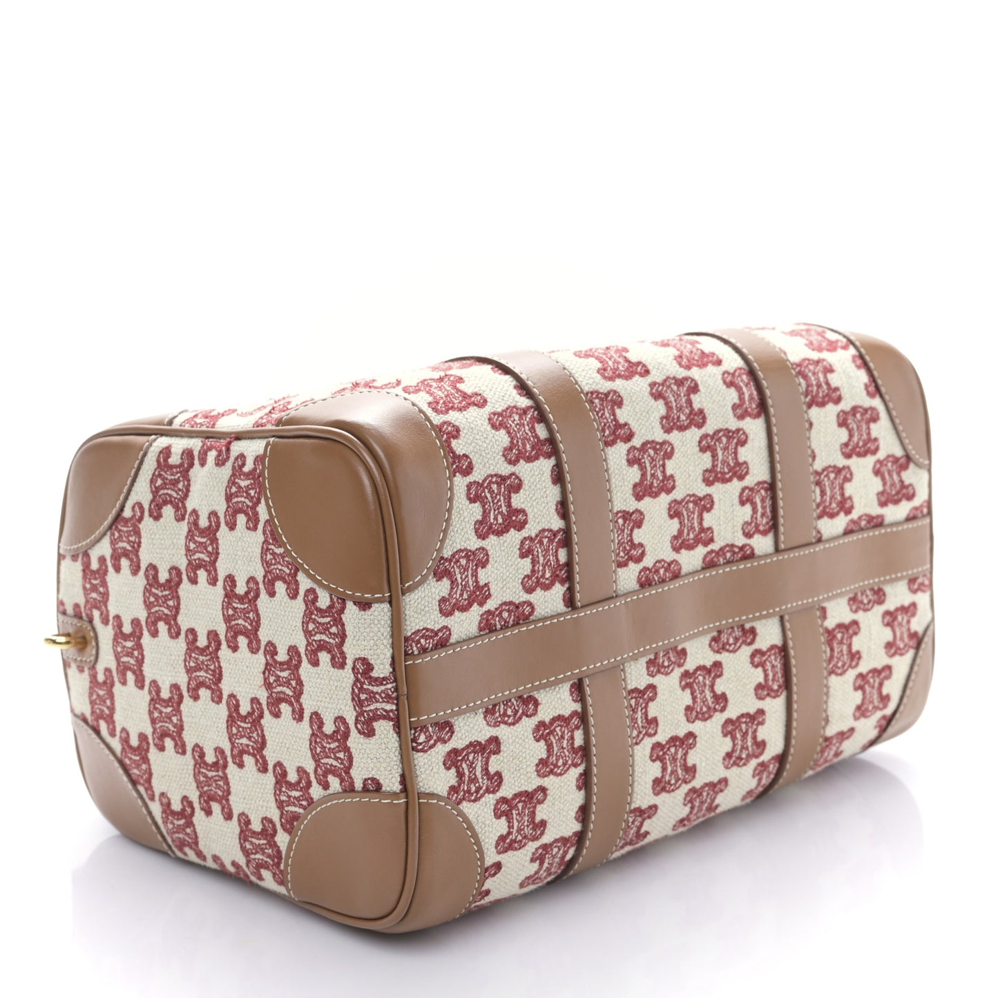 Triomphe Textile Calfskin Small Boston Bag Red