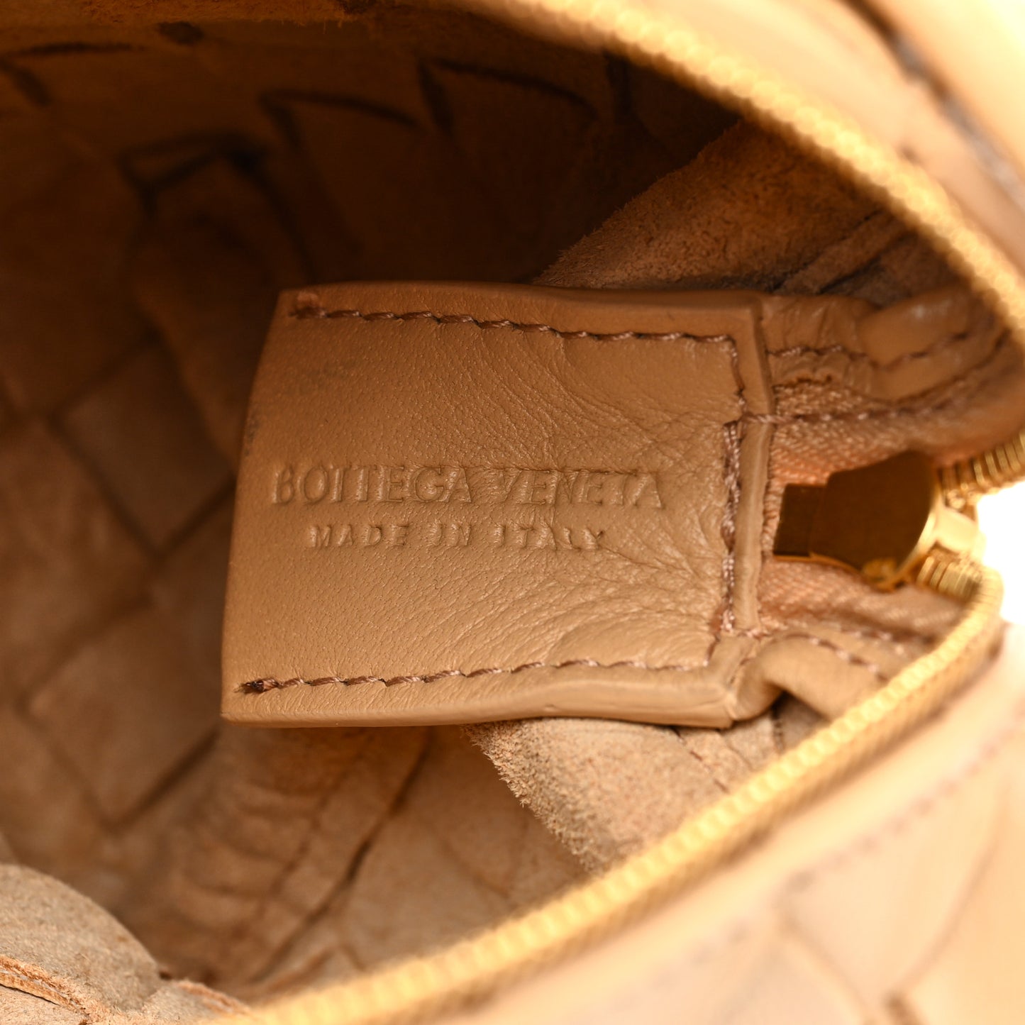 Nappa Intrecciato Mini Loop Camera Bag Almond