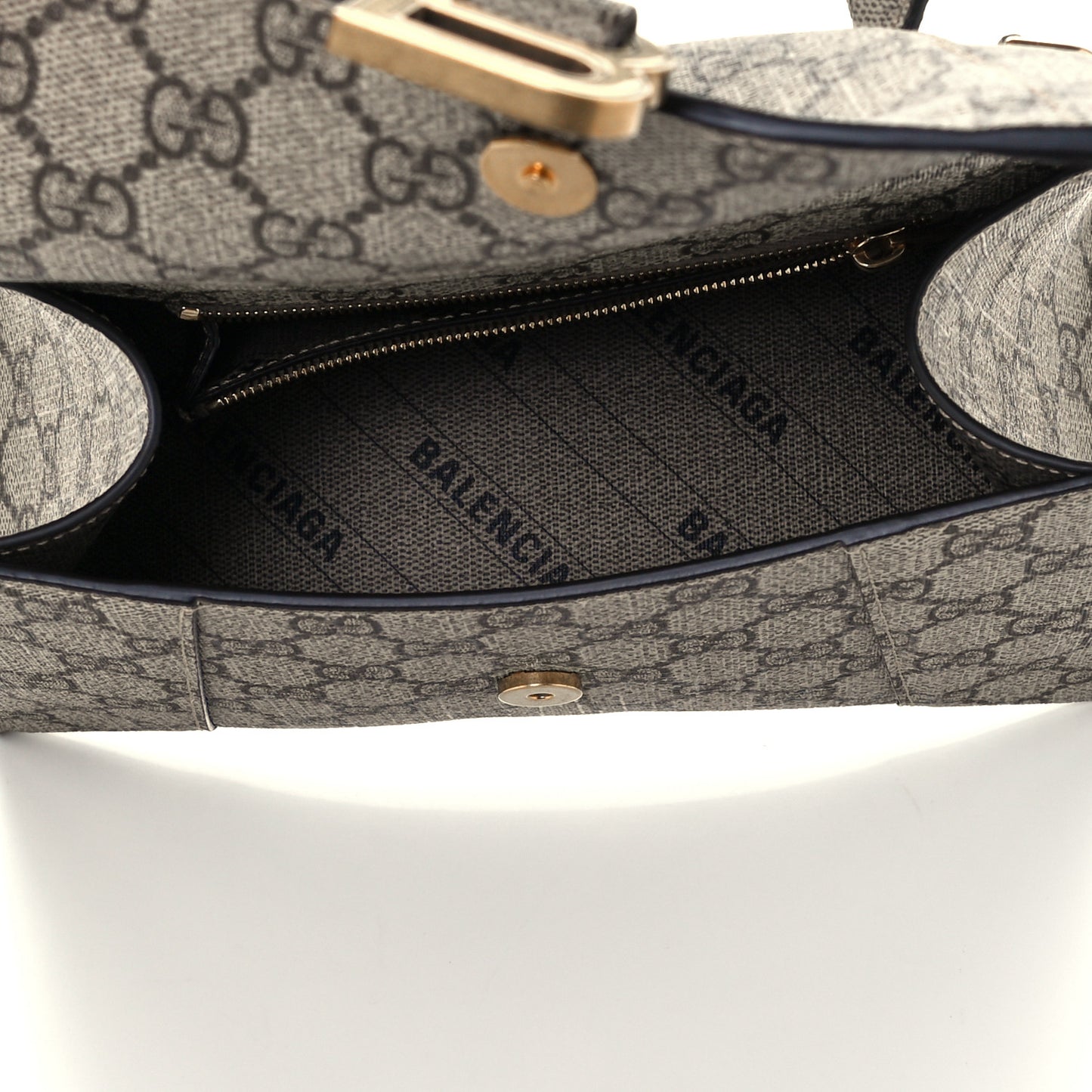 X GUCCI GG Supreme Monogram Small Hourglass Top Handle Bag Beige Ebony
