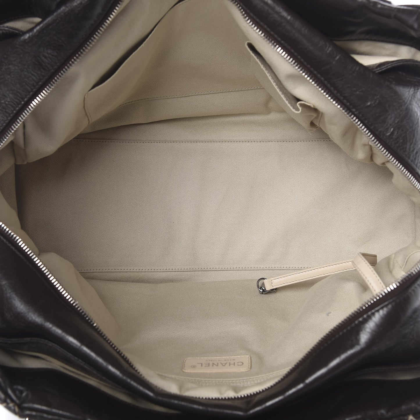 Glazed Goatskin Double Contrast Stitch Large Tote Brown