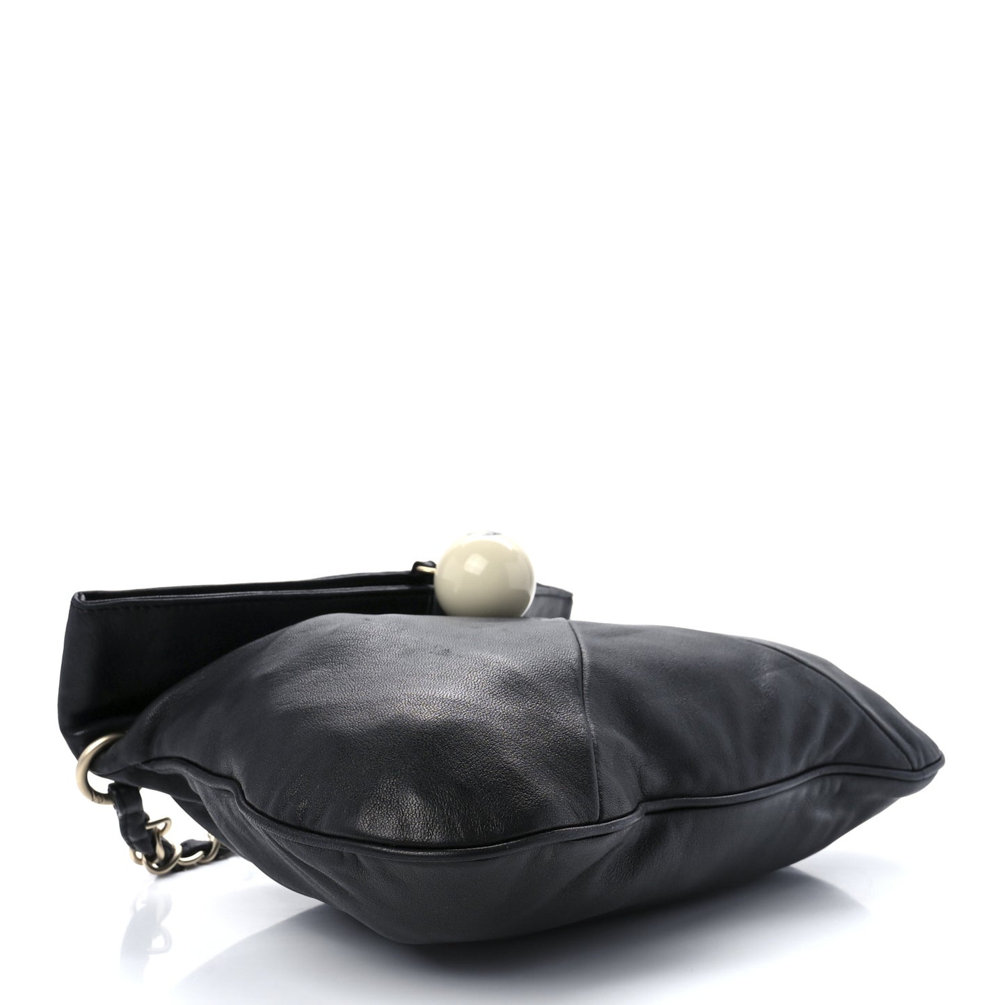 Lambskin Coco Ball Fold Over Bag Black