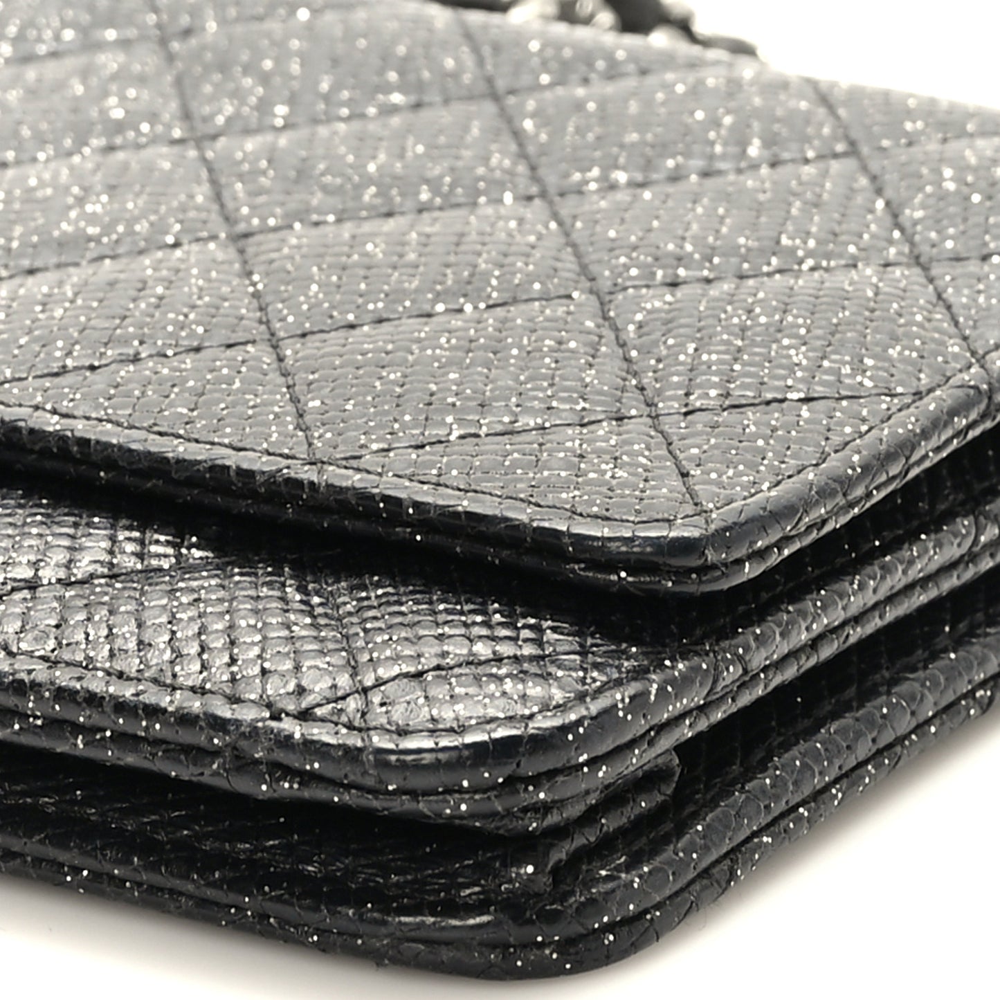 Glitter Calfskin Quilted Wallet on Chain WOC Black