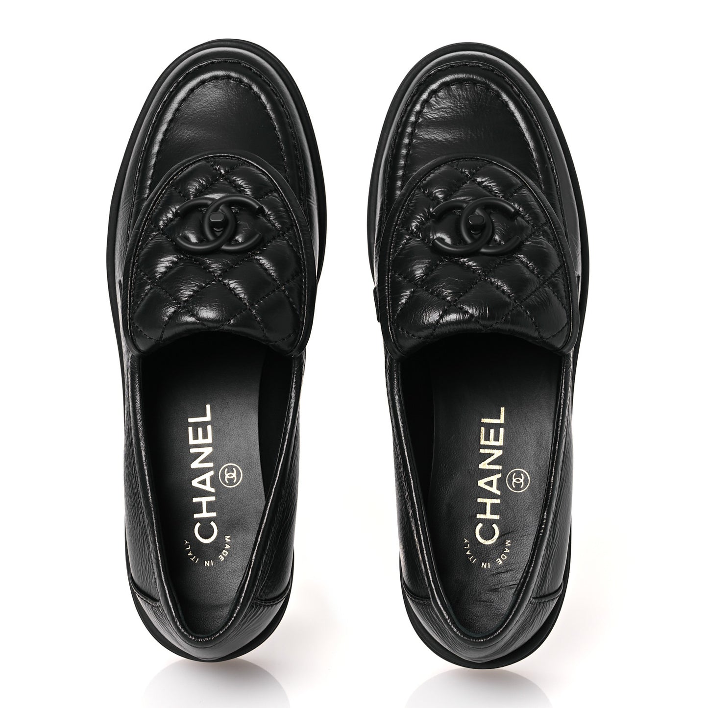 Crumpled Lambskin Quilted CC Turnlock Loafers 37 Black