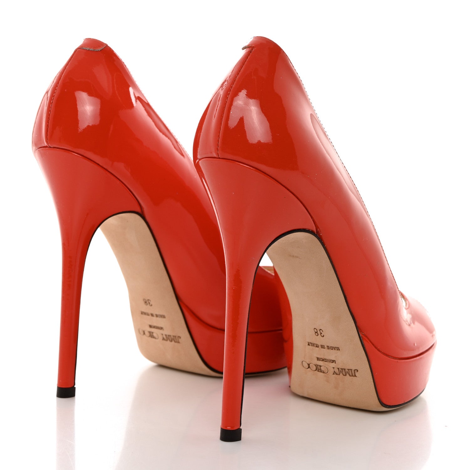 Jimmy Choo Patent Calfskin Crown 120 Peep Toe Platform Pumps 38 Tangerine 4 of 8