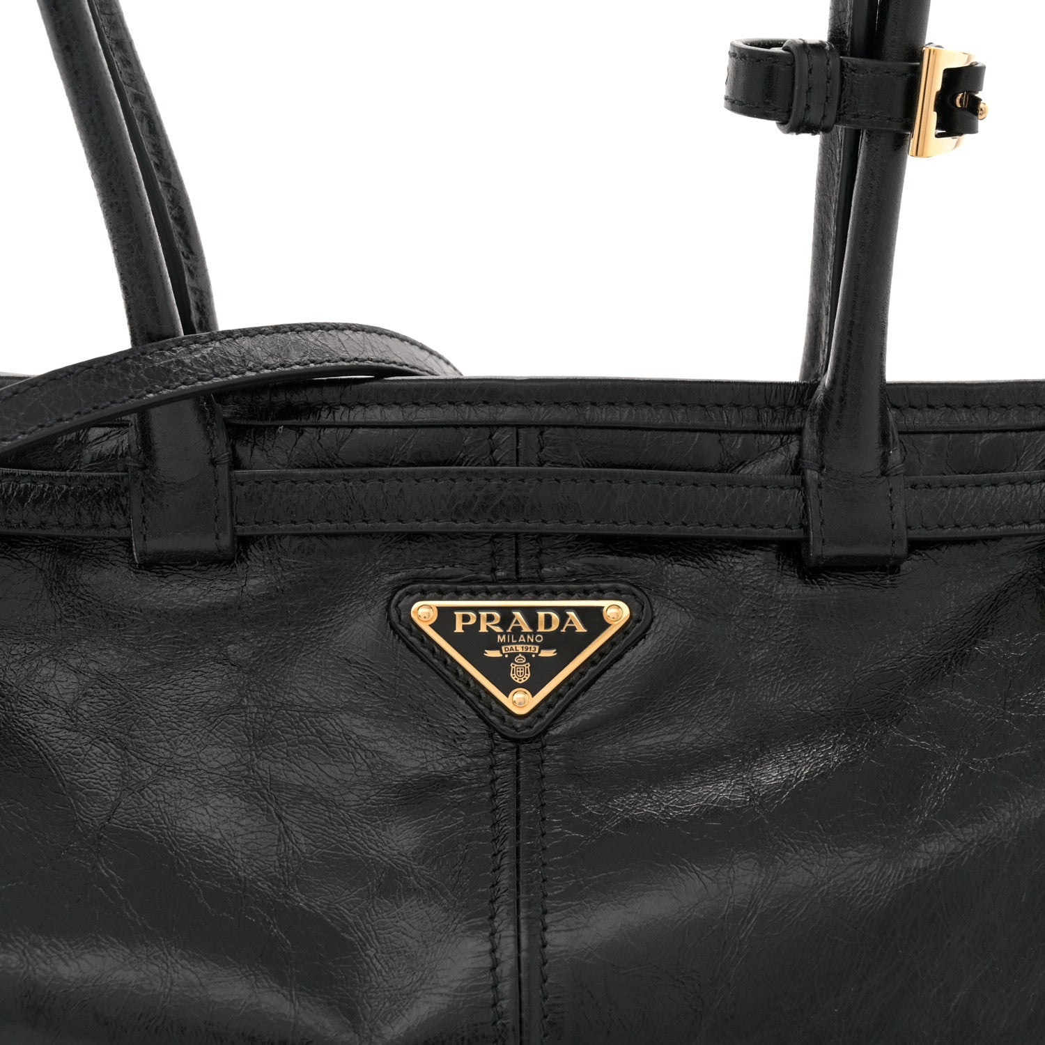 Prada Glossy Calfskin Triangle Medium Bonnie Shoulder Bag Black 8 of 11