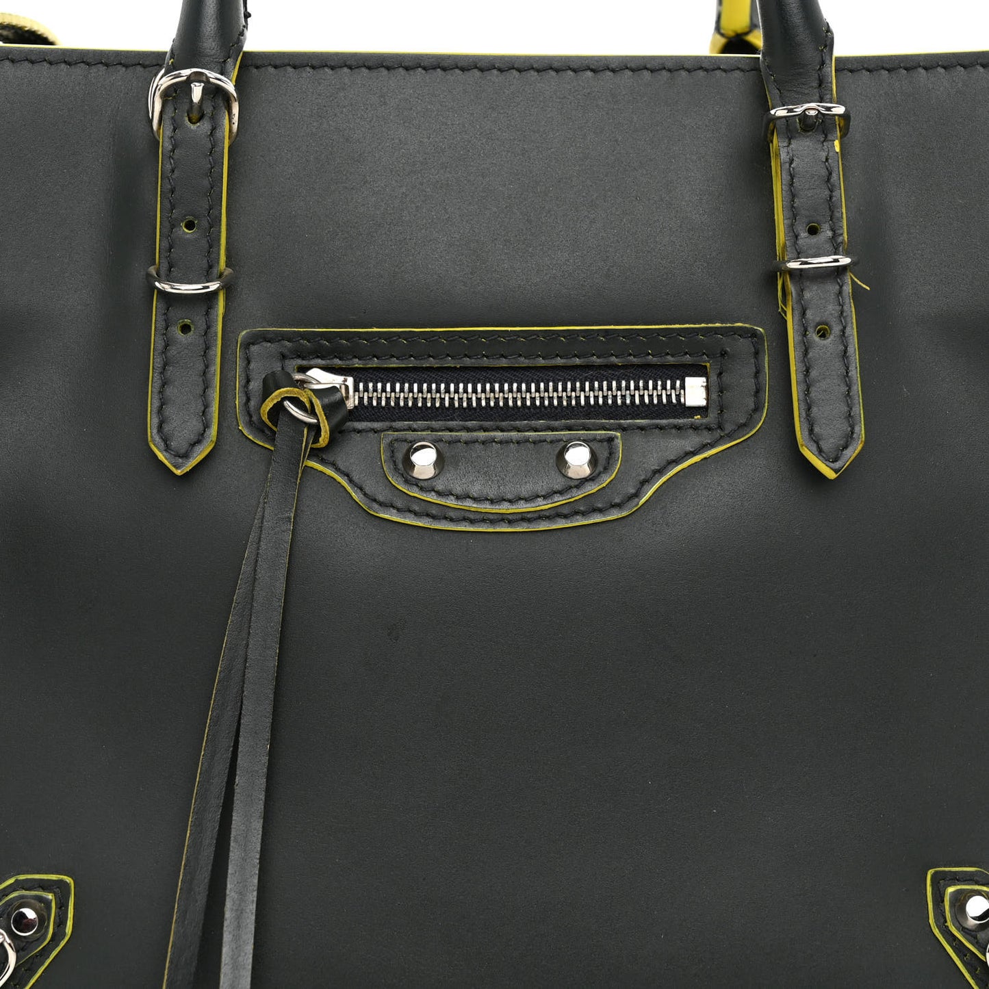 Rubberized Calfskin Papier Mini A4 Zip Around Tote Green Yellow