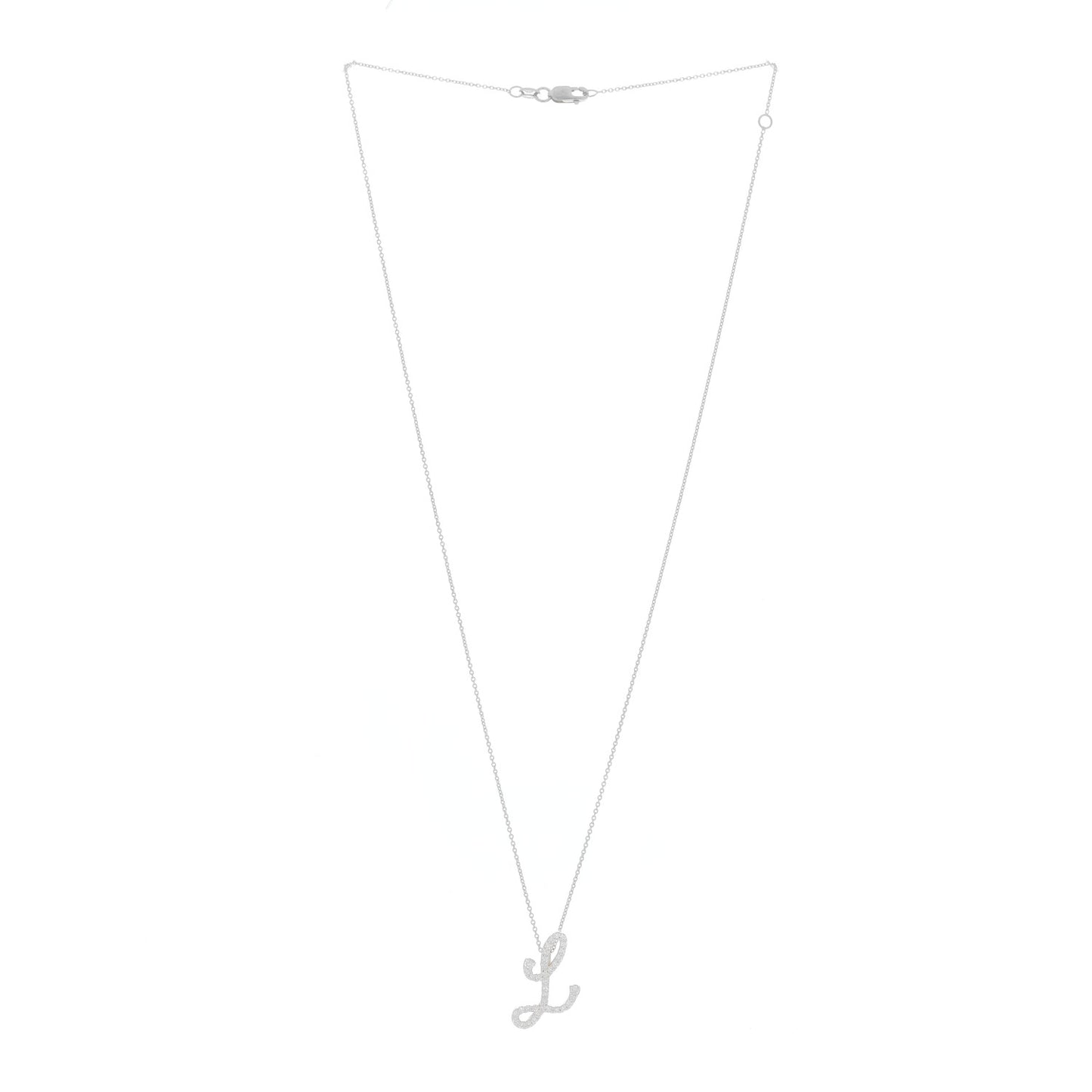 18K White Gold Diamond Cursive Letter L Pendant Necklace