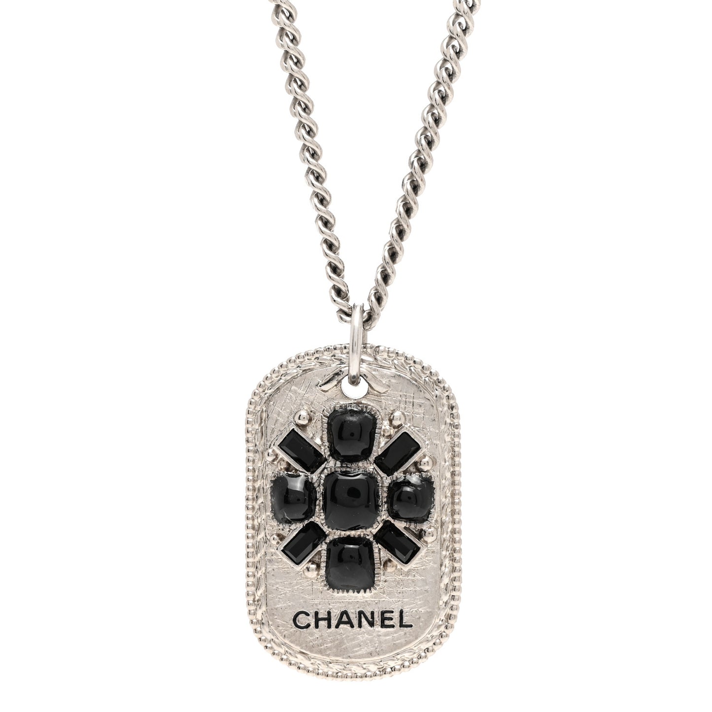Enamel ID Dog Tag Charm Necklace Silver