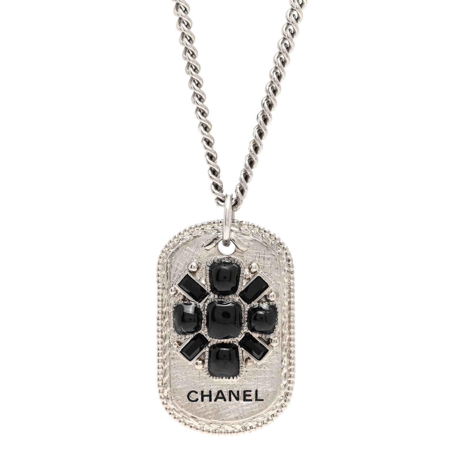 Chanel Enamel ID Dog Tag Charm Necklace Silver 4 of 5