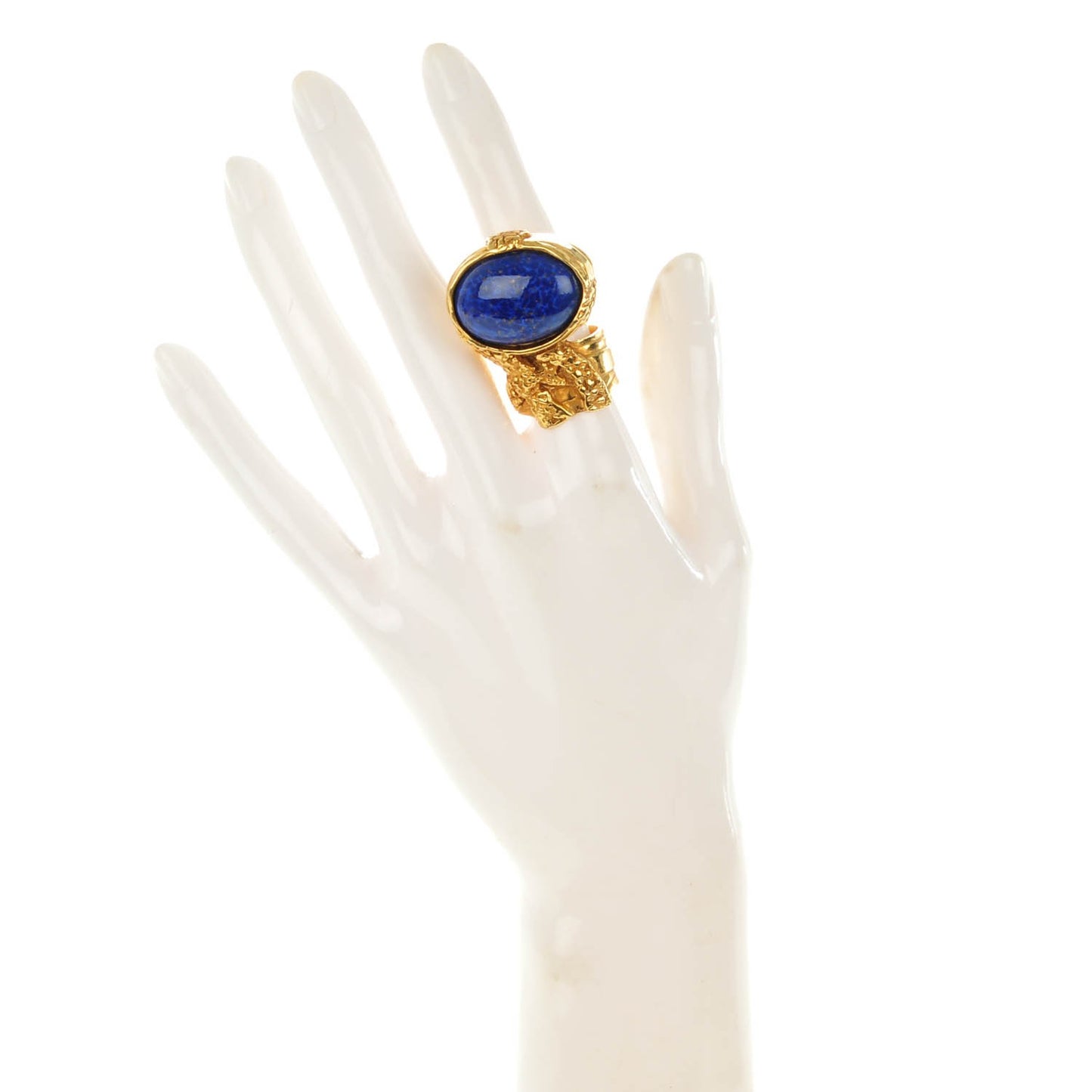 Glass Cabochon Arty Ovale Ring 7 Gold Lapis