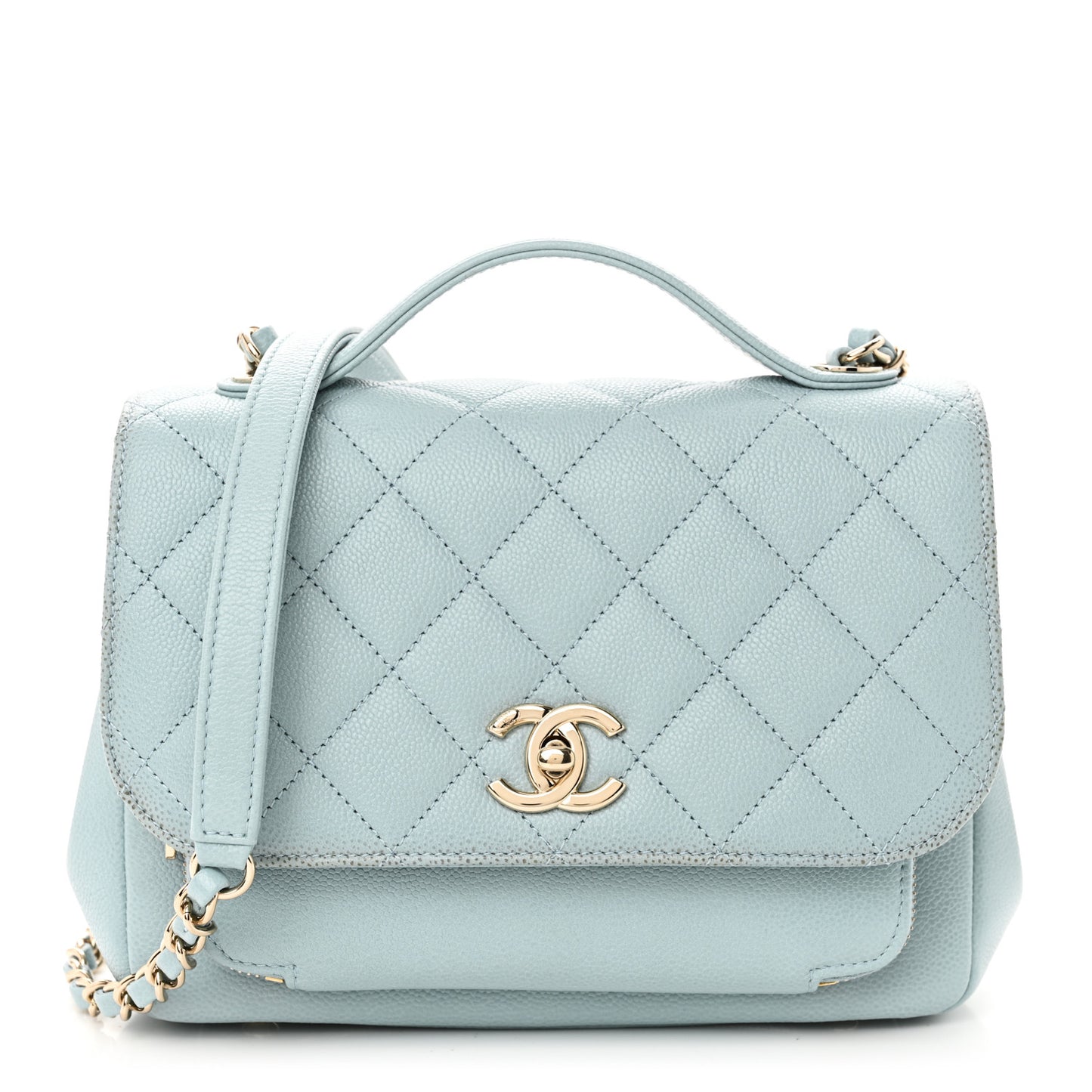Caviar Quilted Medium Business Affinity Flap Light Blue