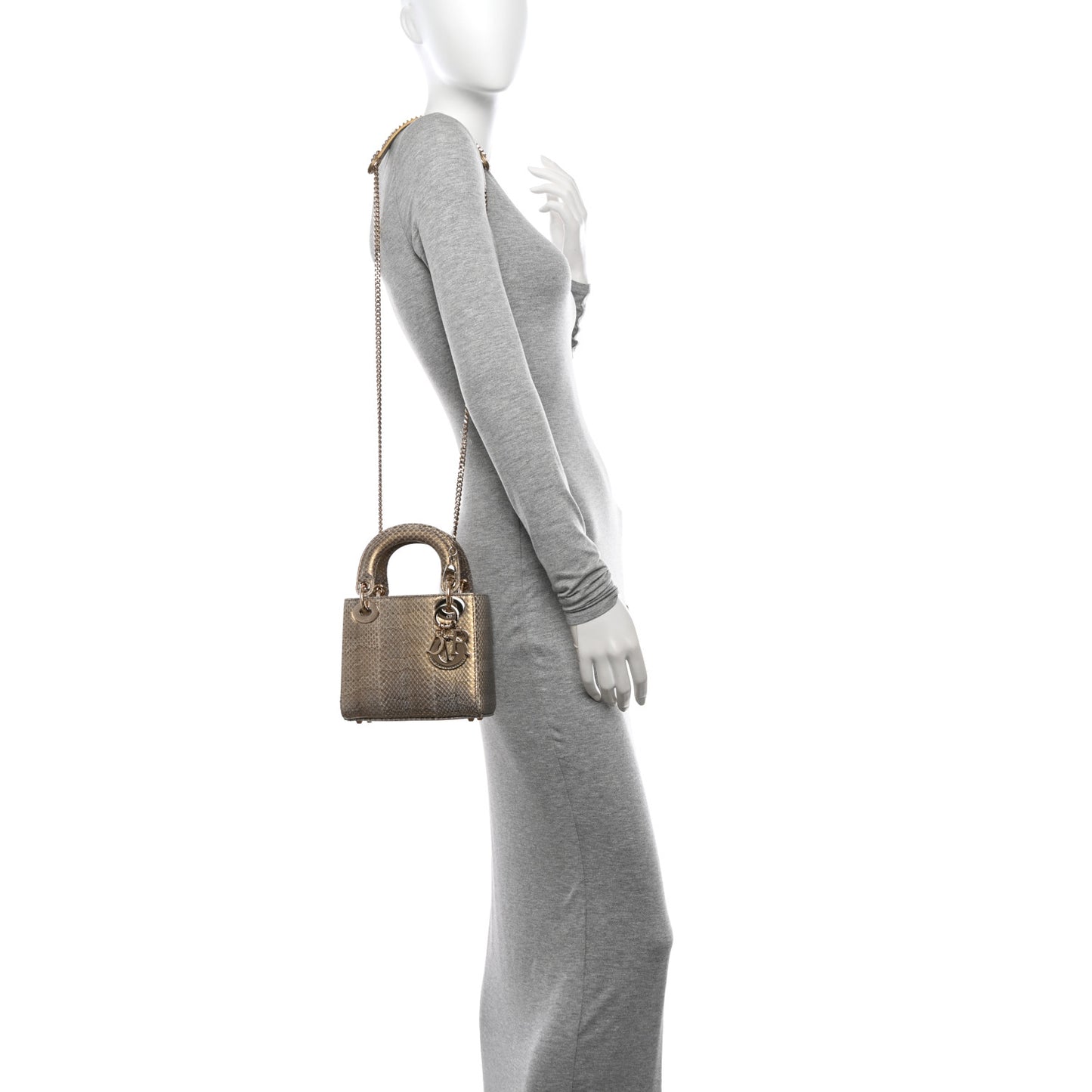 Metallic Snakeskin Mini Lady Dior Light Gold Multi