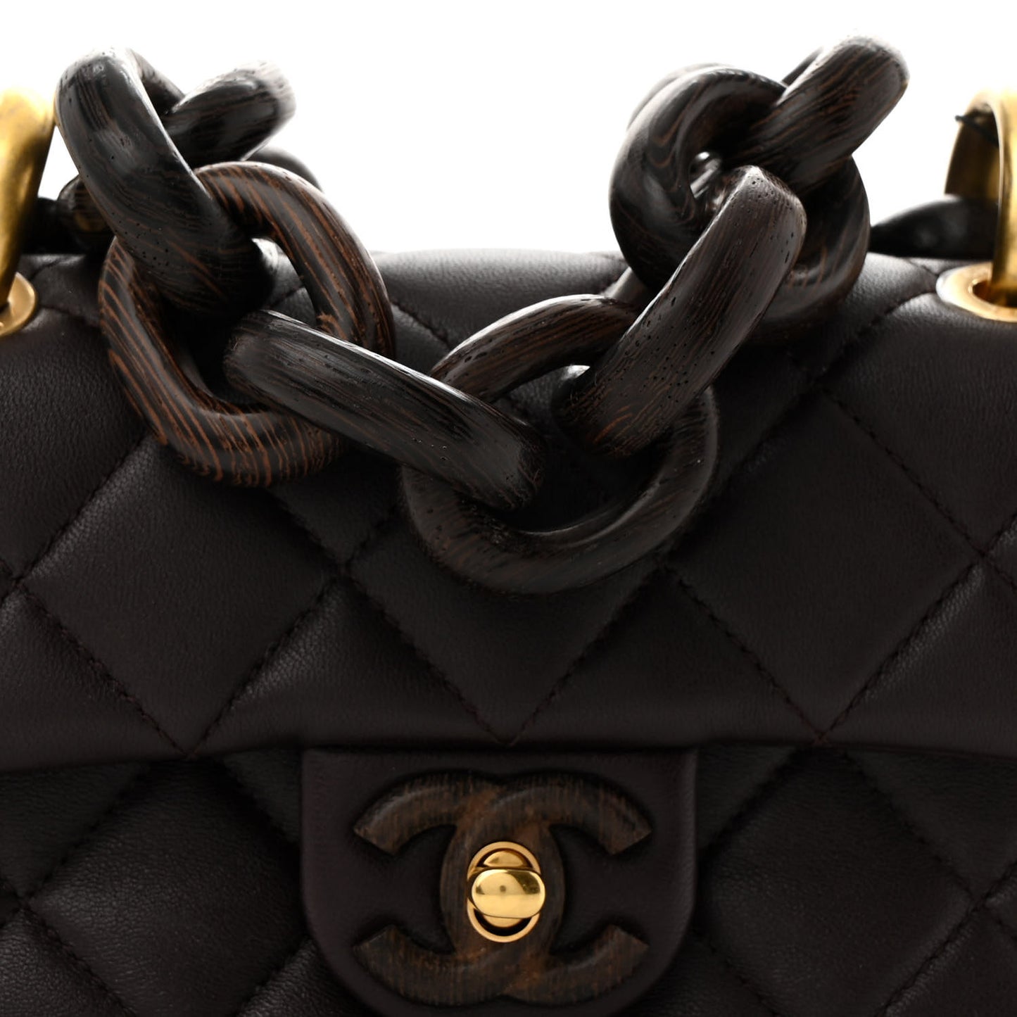 Lambskin Wenge Quilted Mini Fashion Wood Square Flap Dark Purple
