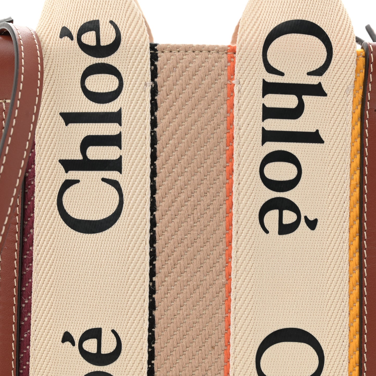Cotton Calfskin Small Woody Striped Ribbon Tote Multicolor