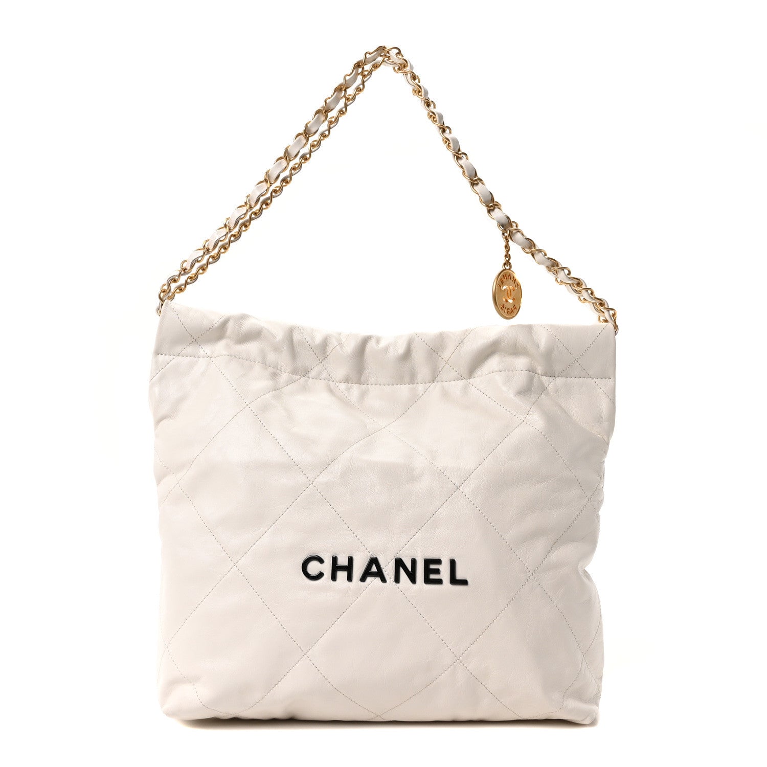 Chanel Shiny Calfskin Quilted Small Chanel 22 White Black 1796981