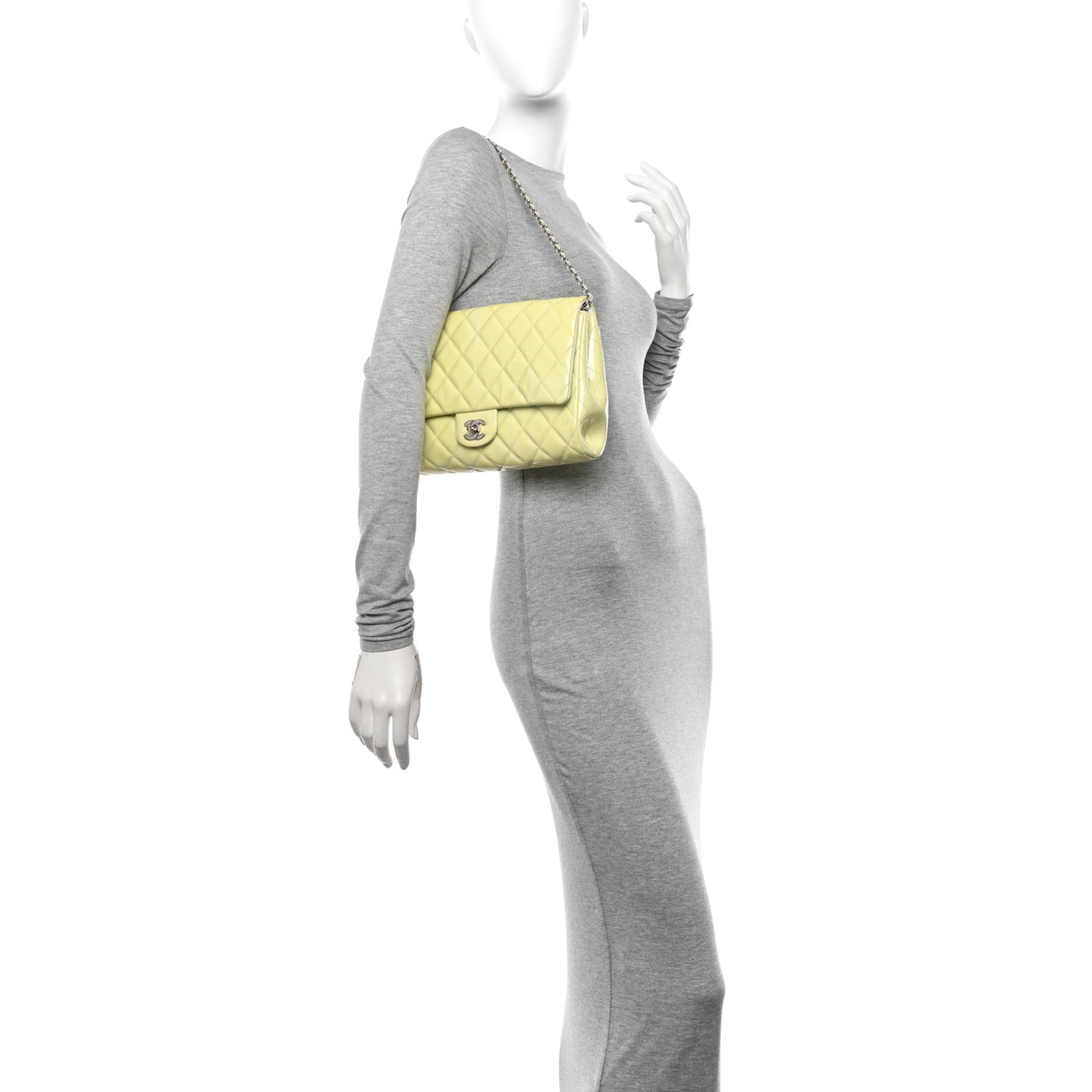 Patent Quilted Clutch With Chain Flap Light Green