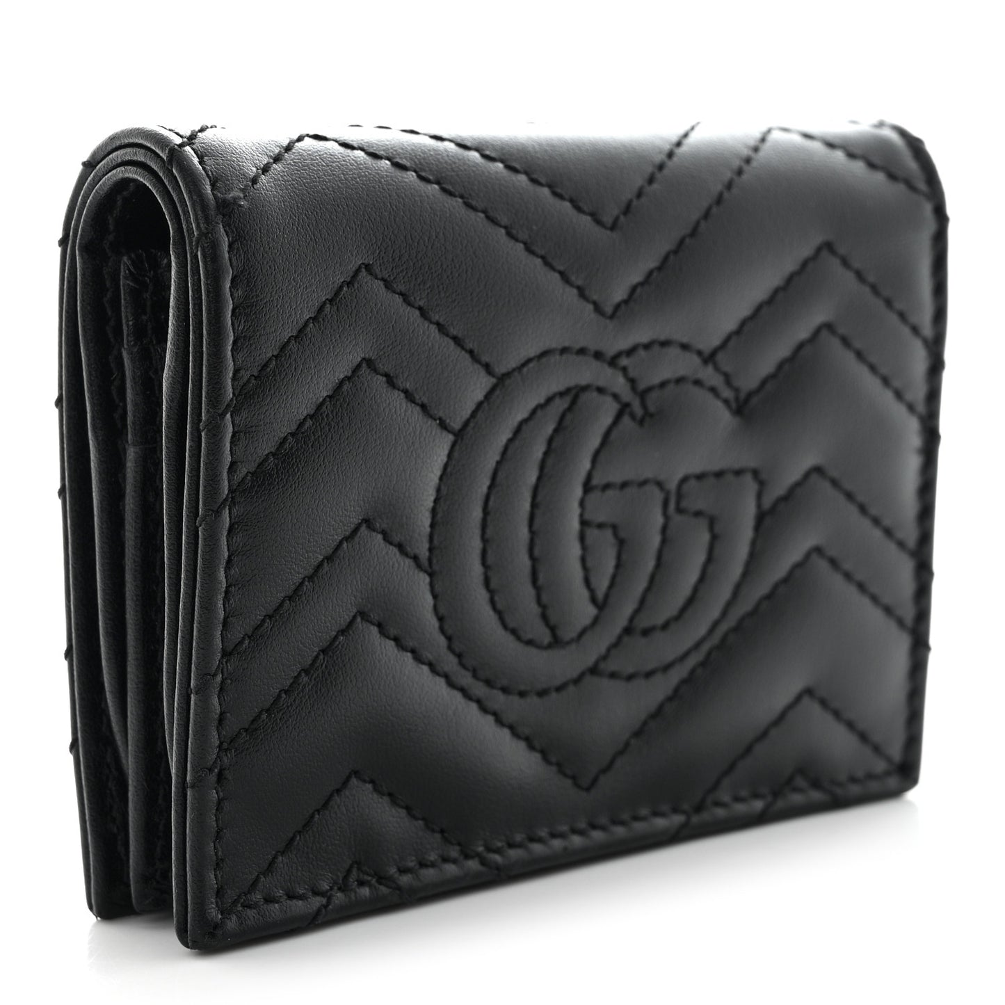 Calfskin Matelasse GG Marmont Card Case Black