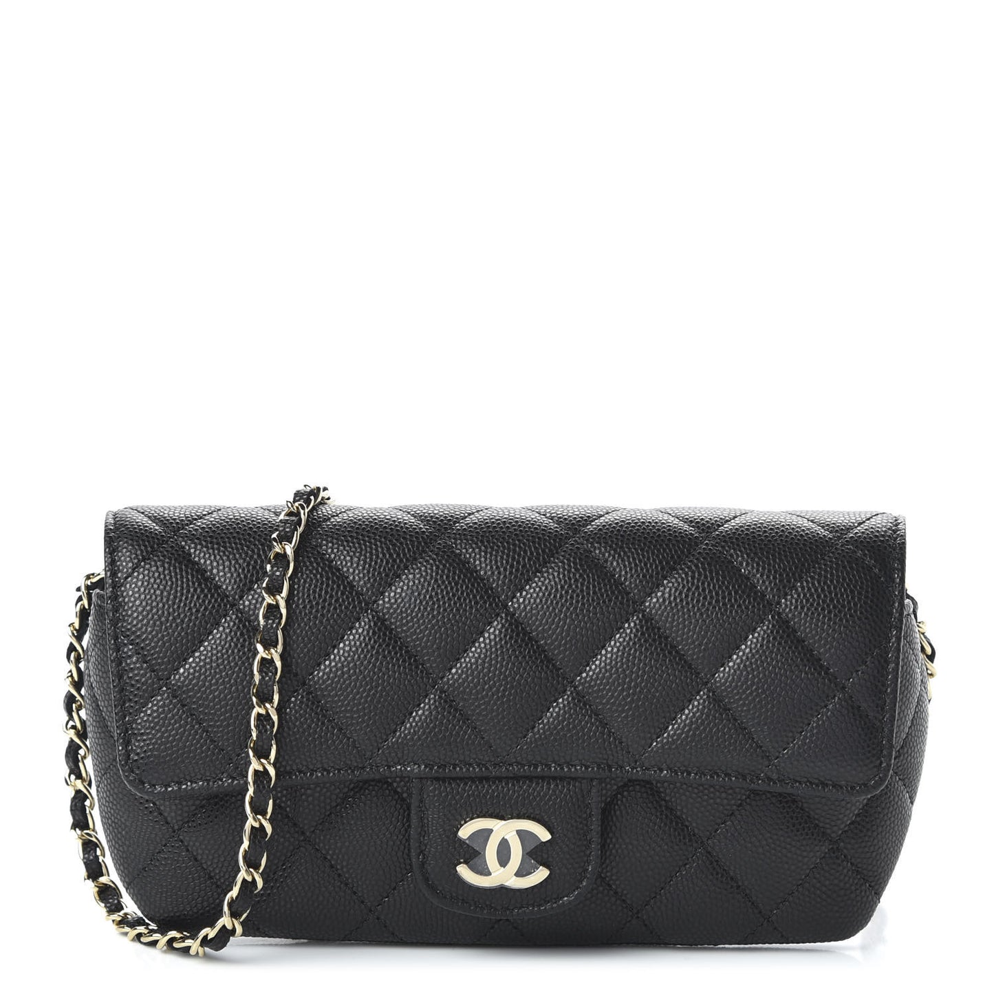 Caviar Quilted Glasses Case With Chain Black