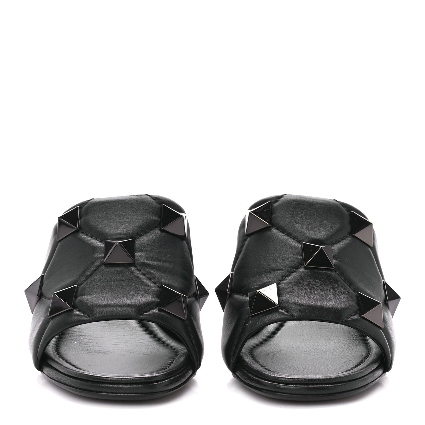 Nappa Quilted Monochrome Roman Stud 65mm Slide Sandals 35 Black