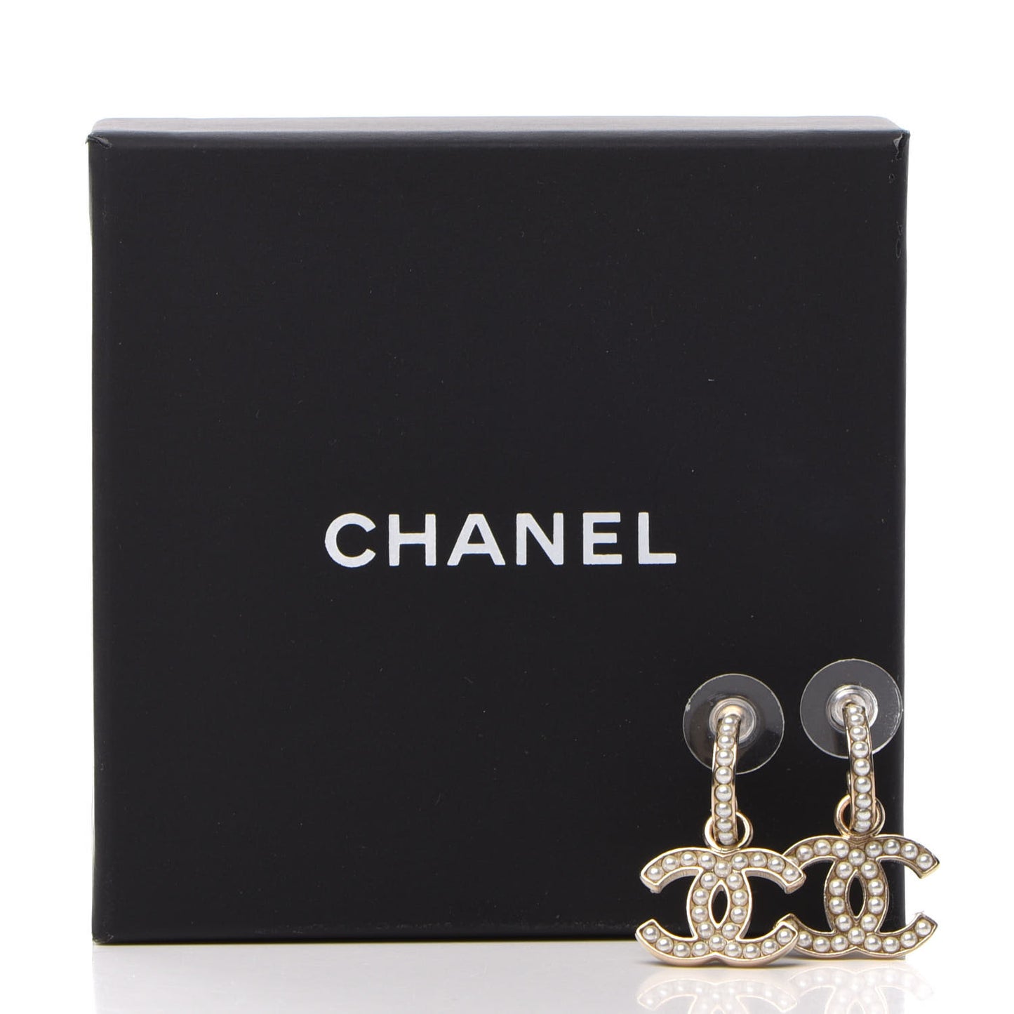 Pearl CC Hoop Drop Earring Gold
