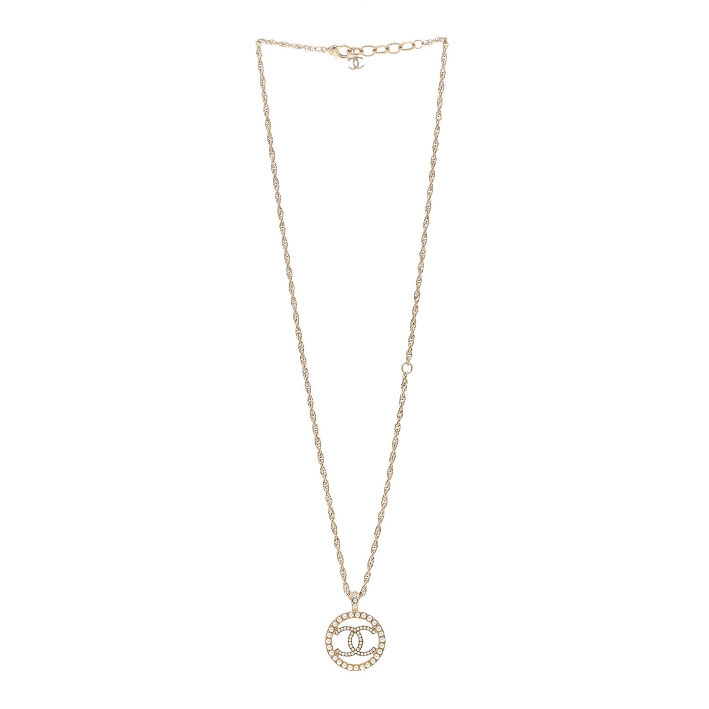 Pearl CC Round Pendant Necklace Gold