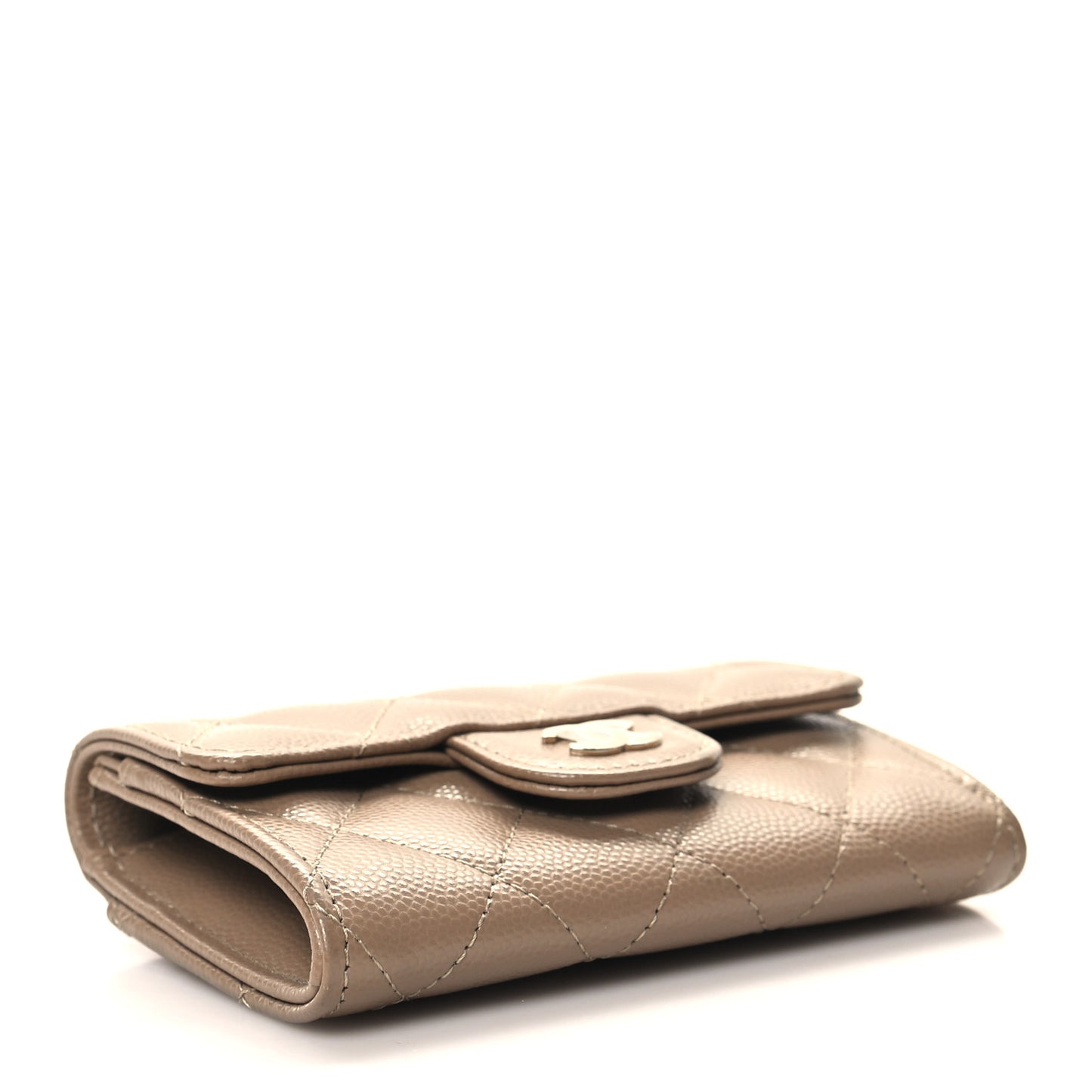 Caviar Quilted Flap Card Holder Wallet Dark Beige