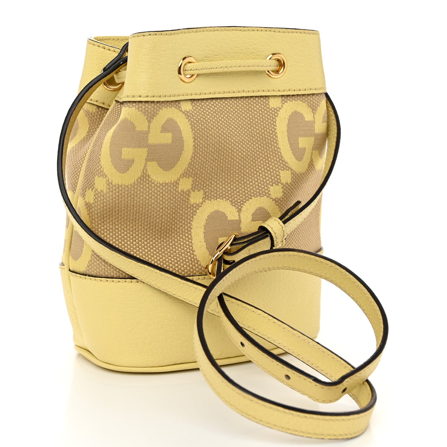 Monogram Jumbo GG Textured Dollar Calfskin Mini Ophidia Bucket Bag Beige Banana
