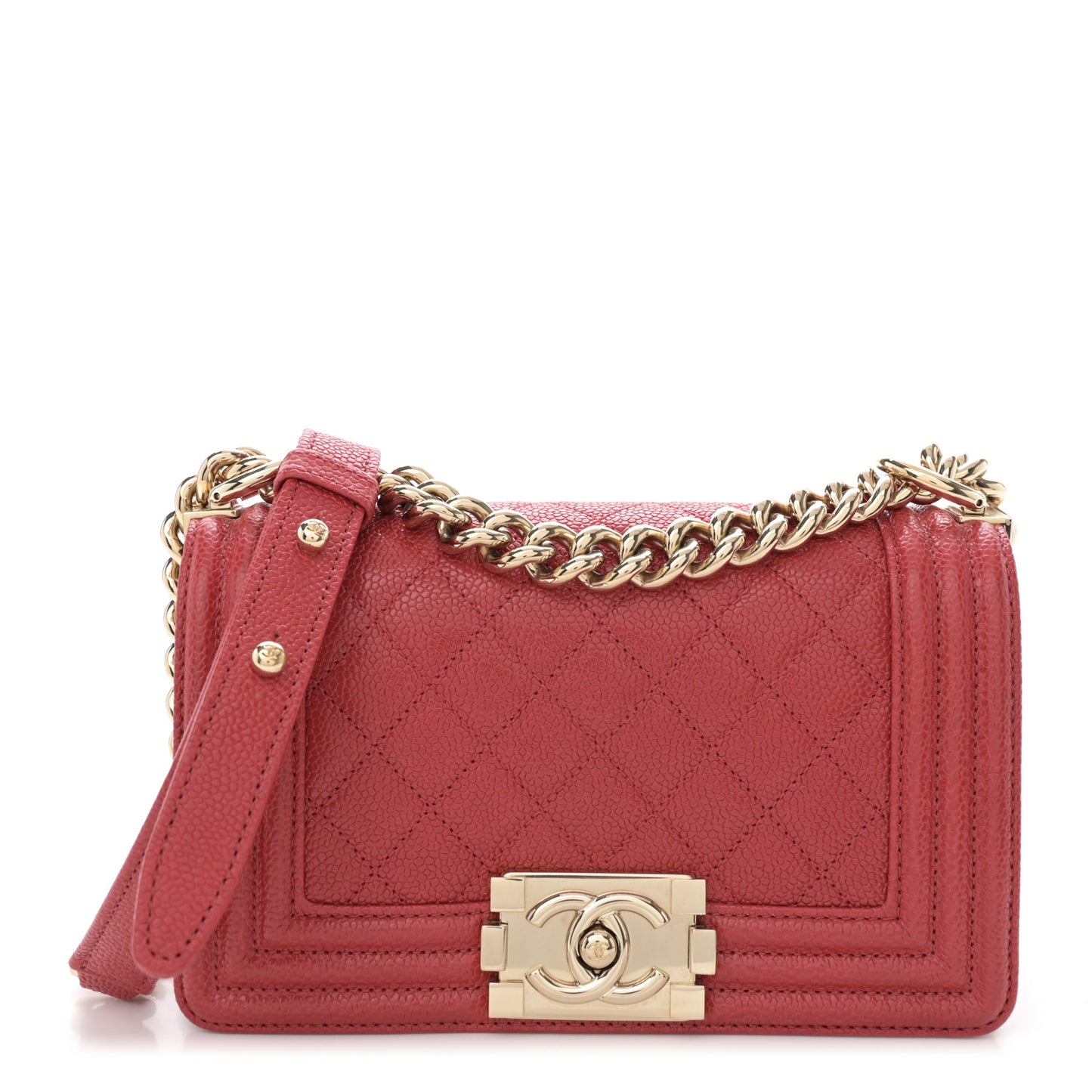 Caviar Quilted Small Boy Flap Red