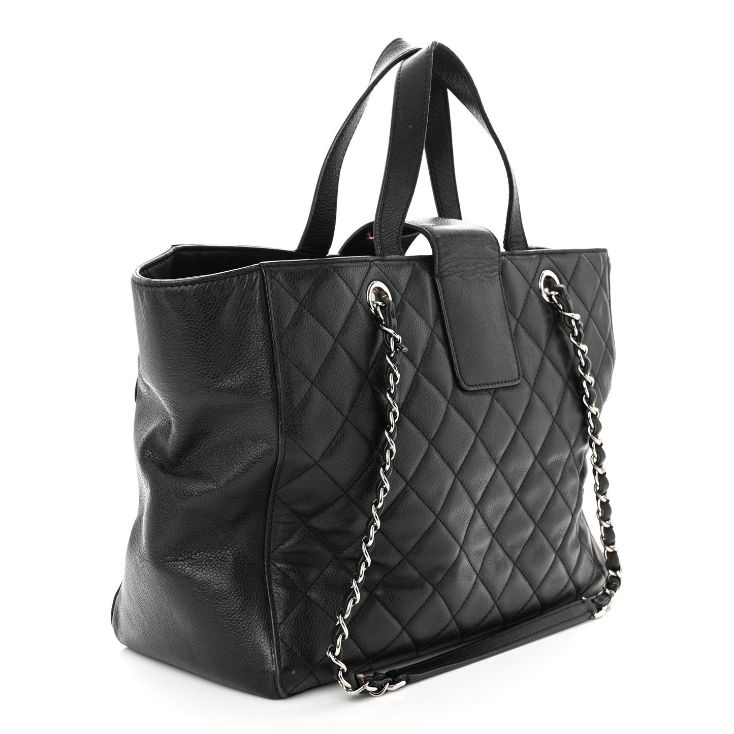 Caviar Quilted Large CC Box Shopping Tote Black