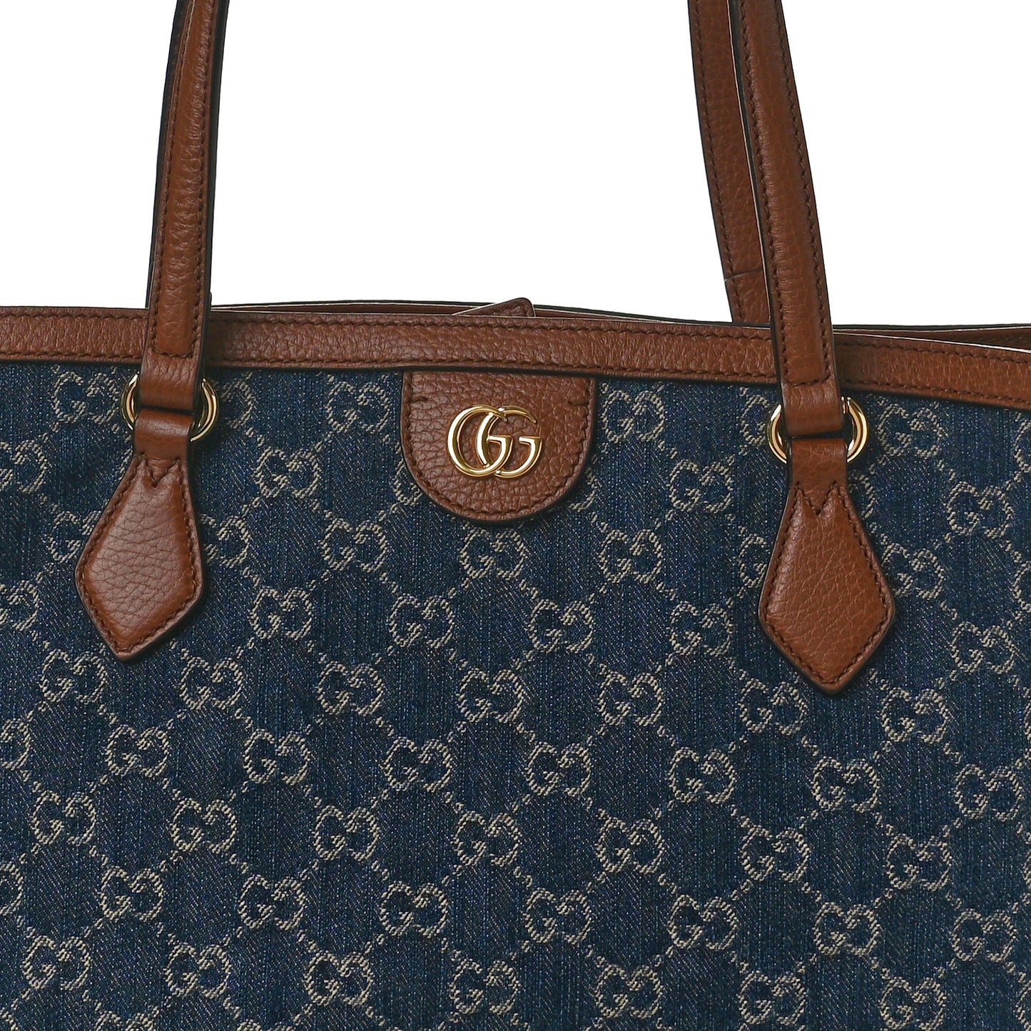 New Denim GG Monogram Medium Ophidia Shopping Tote Blue Tea Cuir