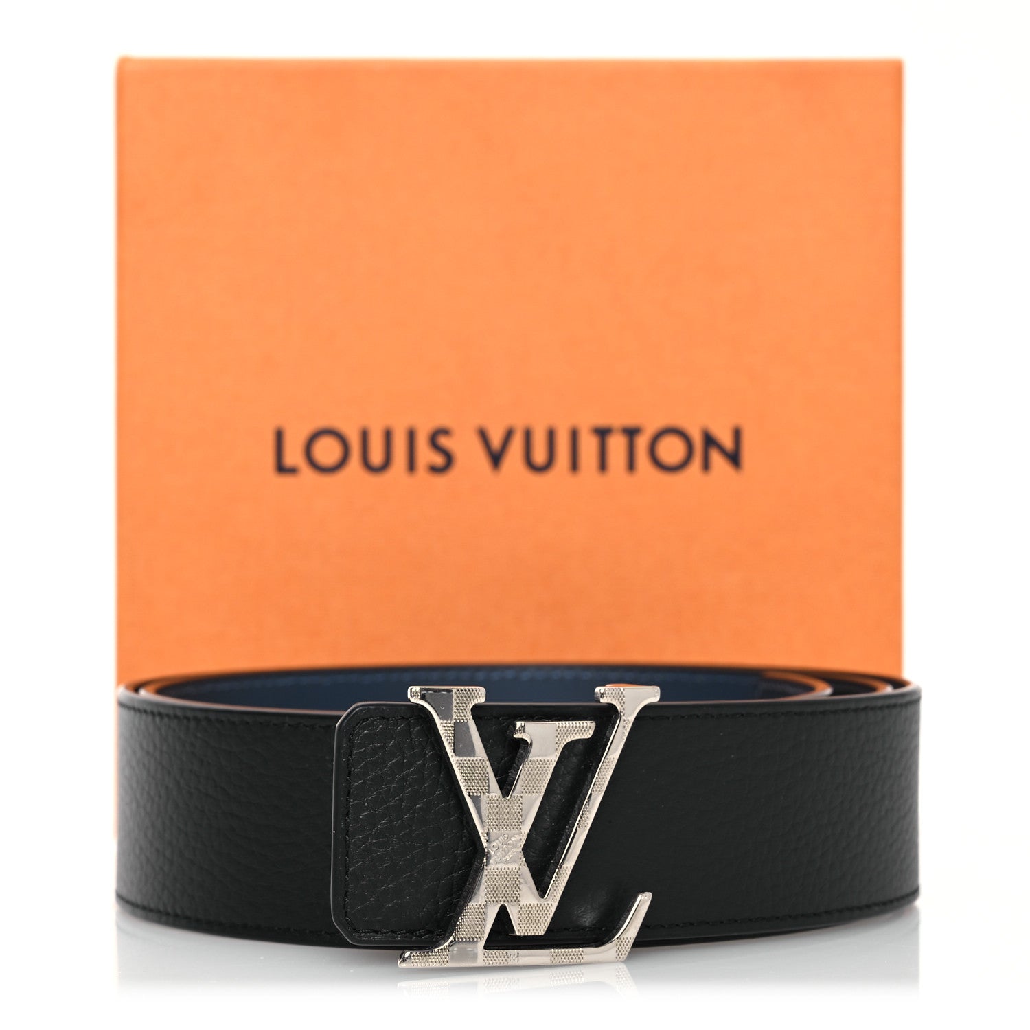 Louis Vuitton Calfskin 40mm Damier LV Reversible Belt 90 36 Black Blue 9 of 9