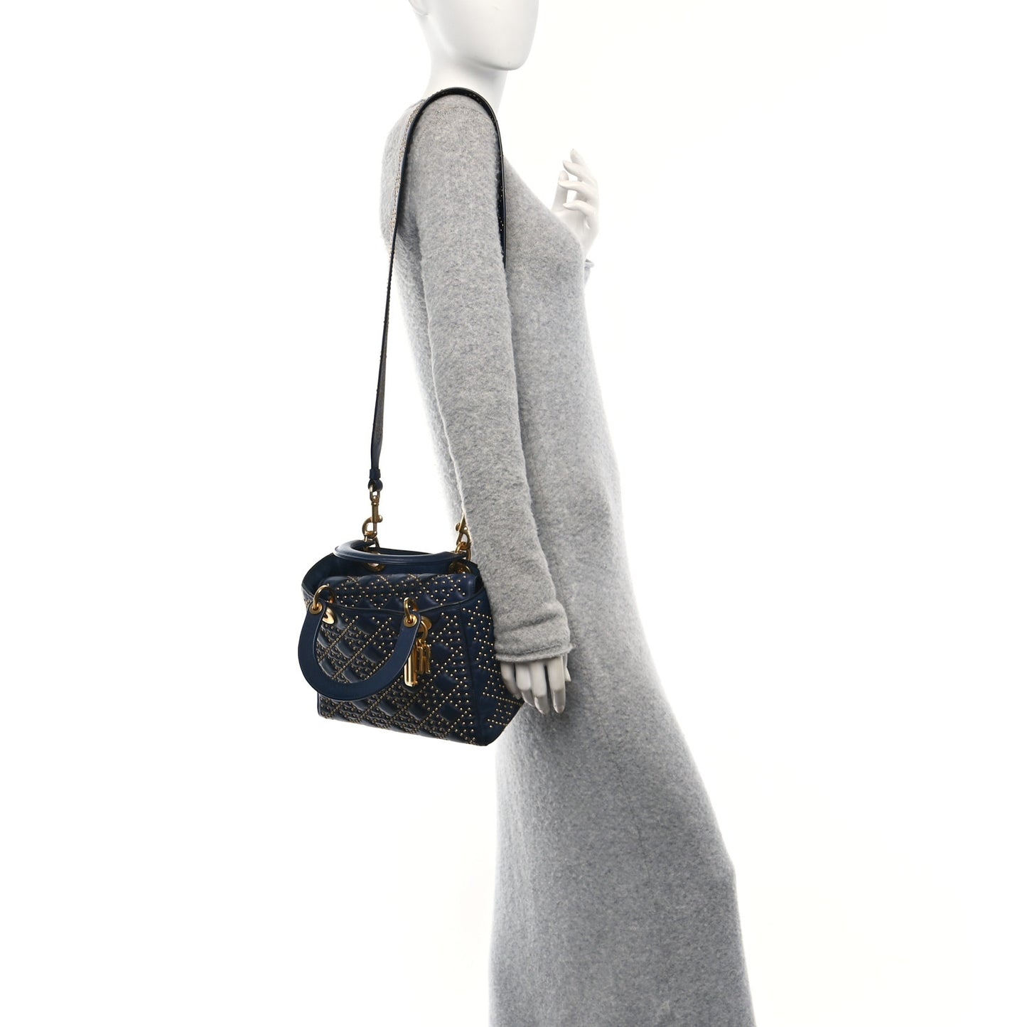 Calfskin Cannage Studded Medium Supple Lady Dior Navy