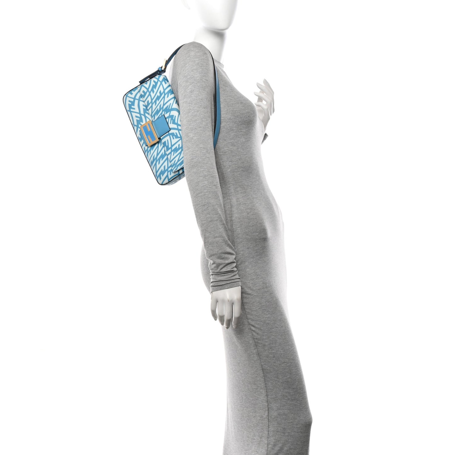 X SARAH COLEMAN Glazed Canvas Vitello King FF Vertigo Baguette 1997 Cyber Blue White