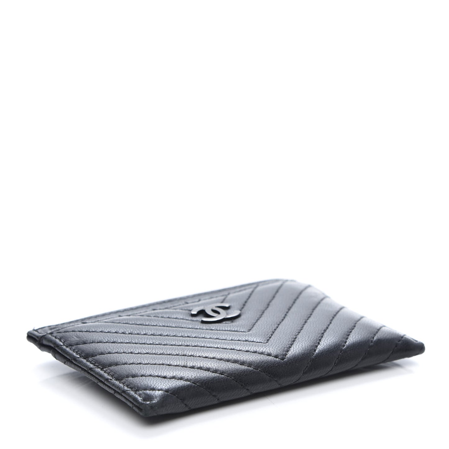 Lambskin Chevron Quilted Card Holder So Black
