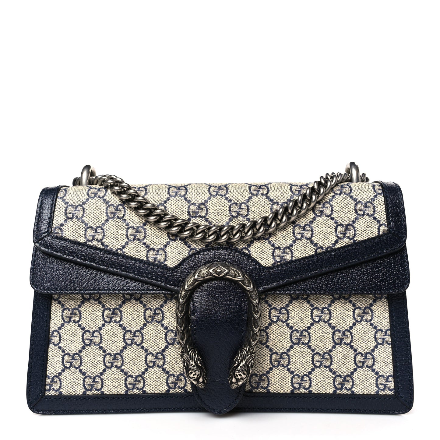 GG Supreme Monogram Textured Dollar Calfskin Small Dionysus Shoulder Bag Beige Blue