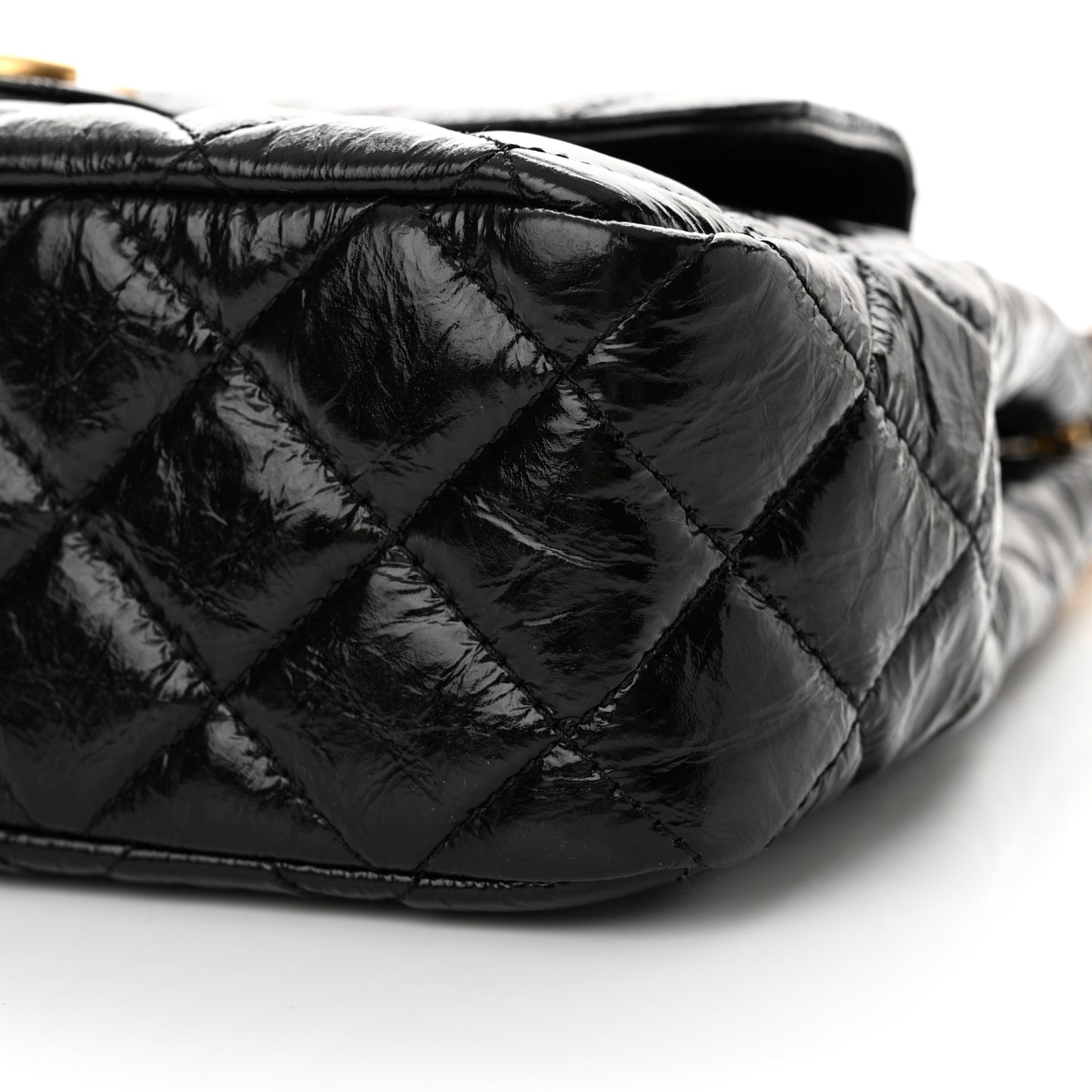 Shiny Crumpled Calfskin Quilted Wavy CC Hobo Black