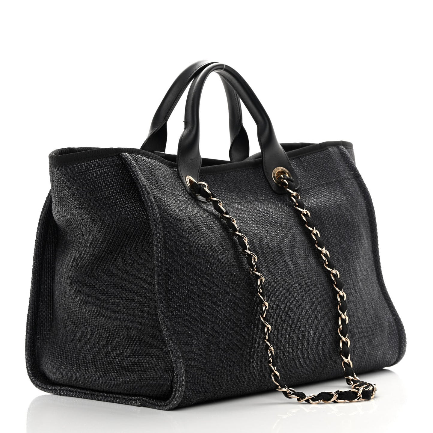 Woven Straw Raffia Large Deauville Tote Black