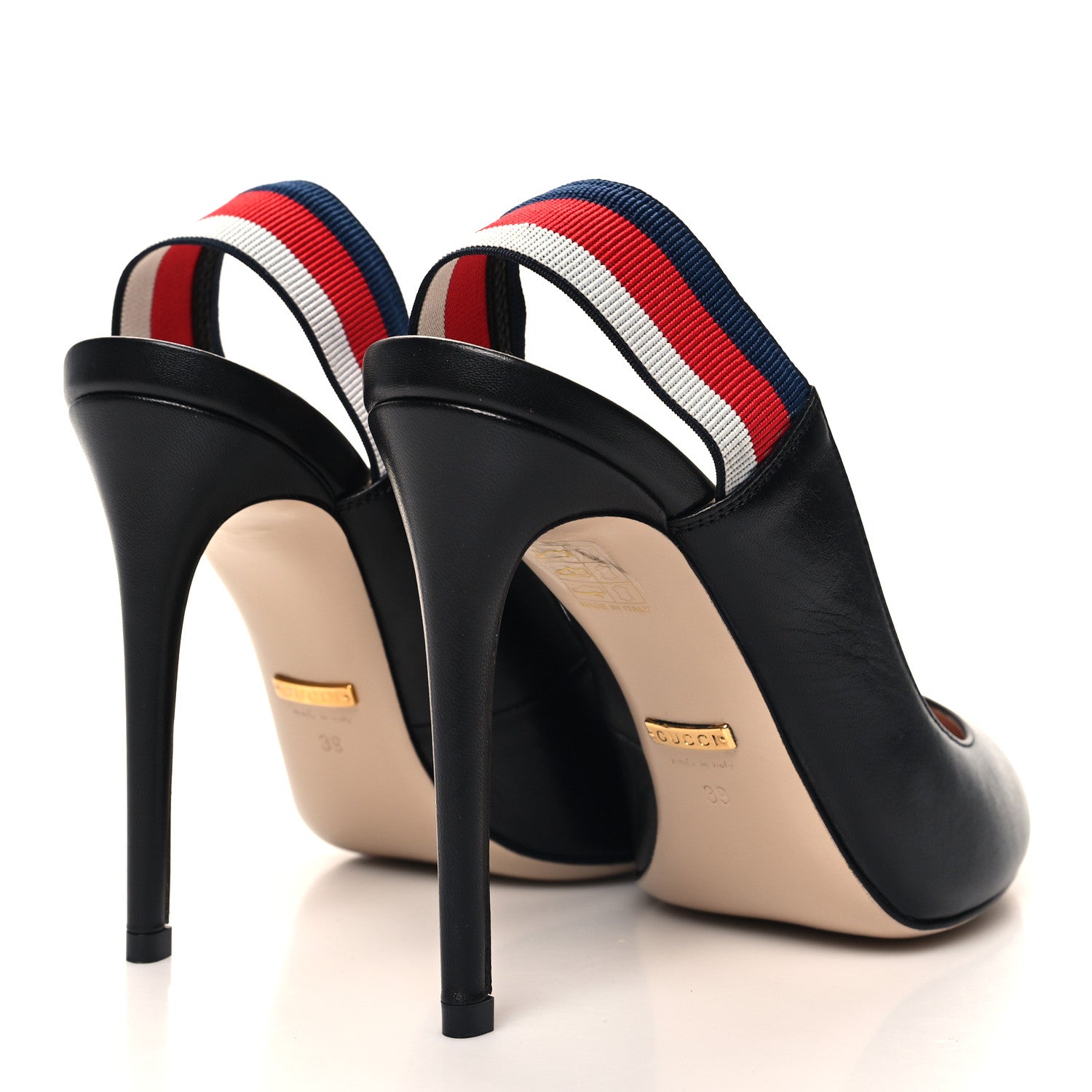 Gucci Malaga Kid Web Sylvie High Heel Slingback Pumps 39 Black 4 of 9