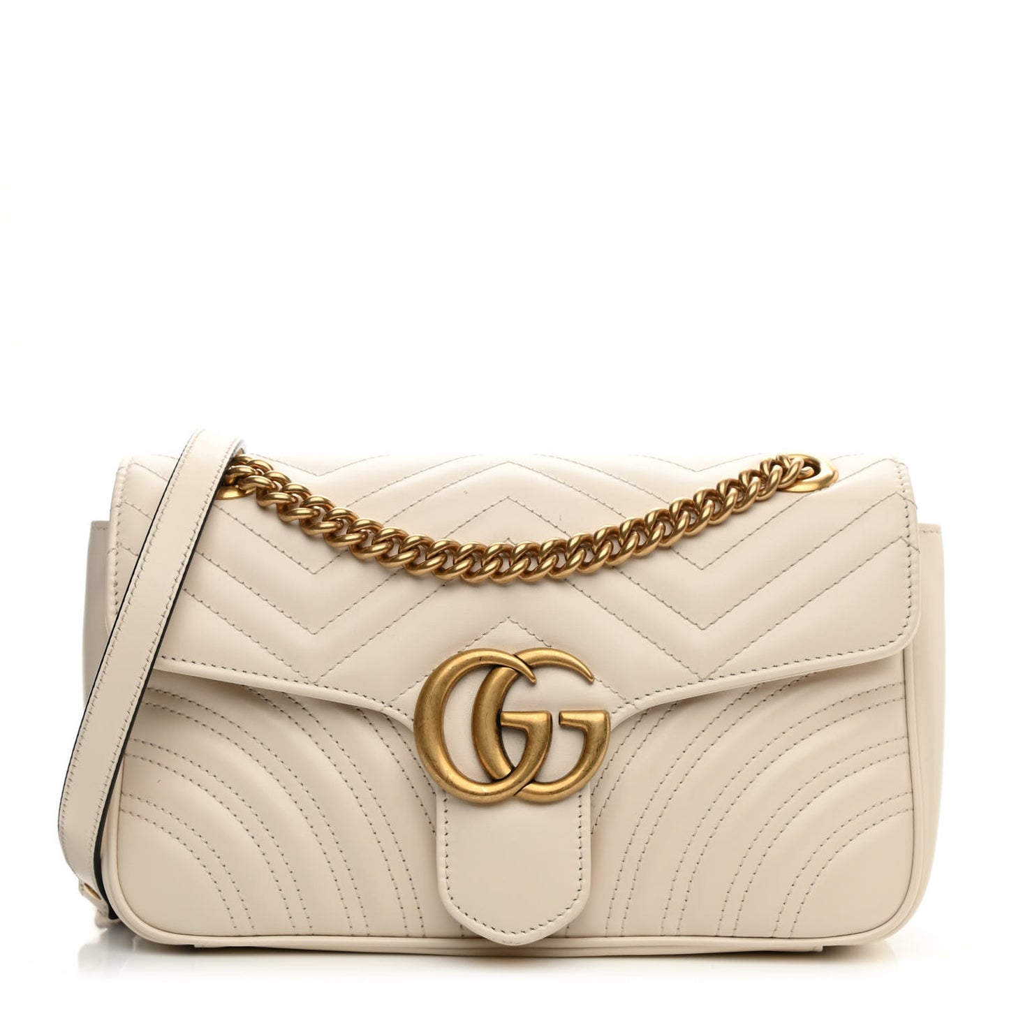 Calfskin Matelasse Small GG Marmont Shoulder Bag White