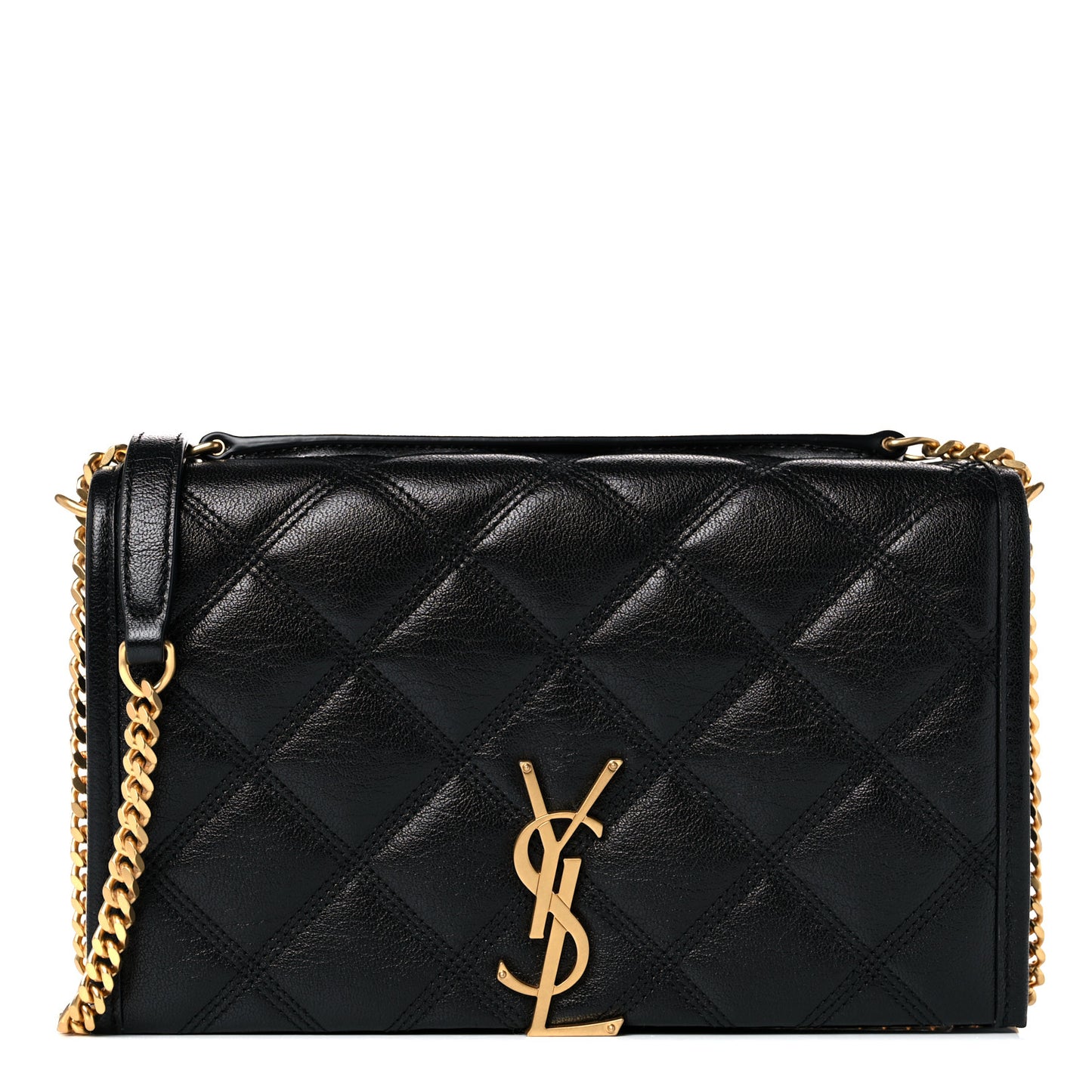 Lambskin Diamond Quilted Becky Chain Wallet Black