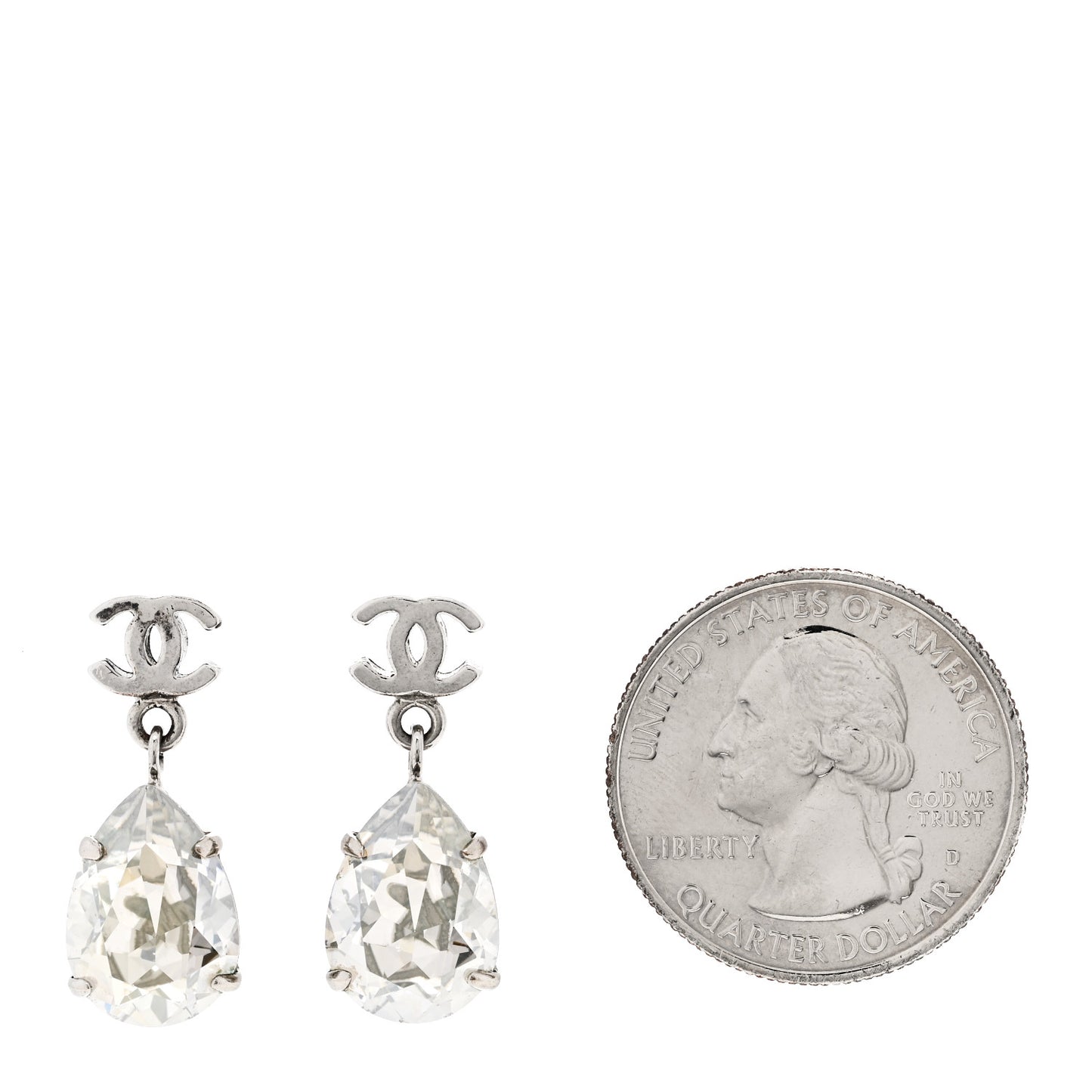 Crystal CC Tear Drop Earrings Silver