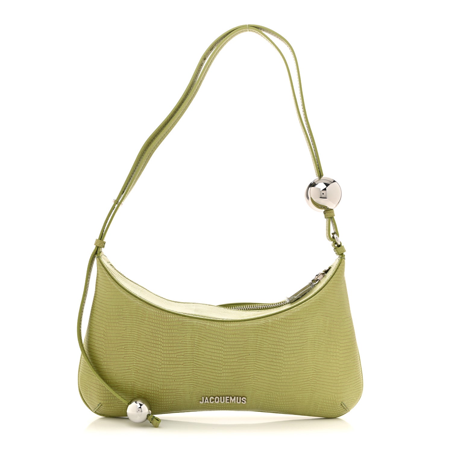 Jacquemus Calfskin Lizard Embossed Le Bious Perle Large Green
