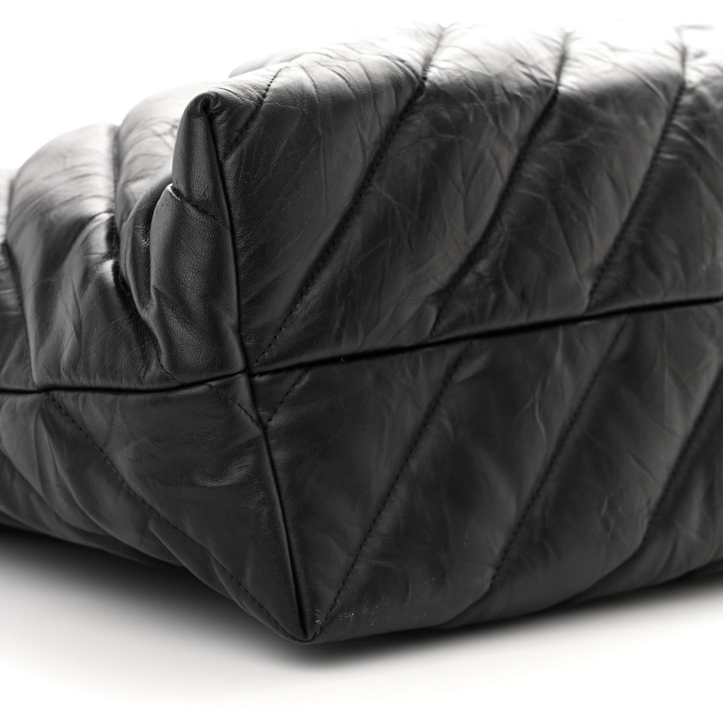 Crushed Calfskin Quilted Matte Black Hardware Large Crush Carry All Tote Bag Black