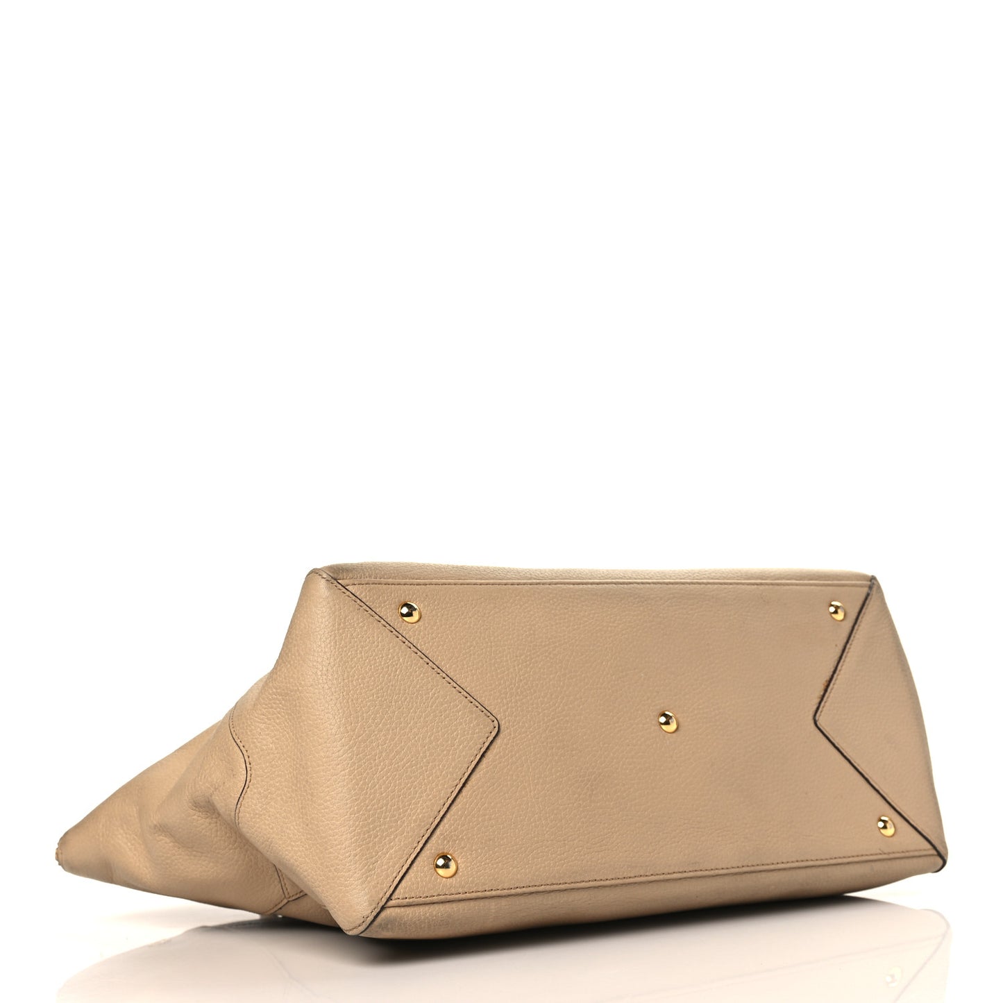 Grained Calfskin Studded Satchel Beige